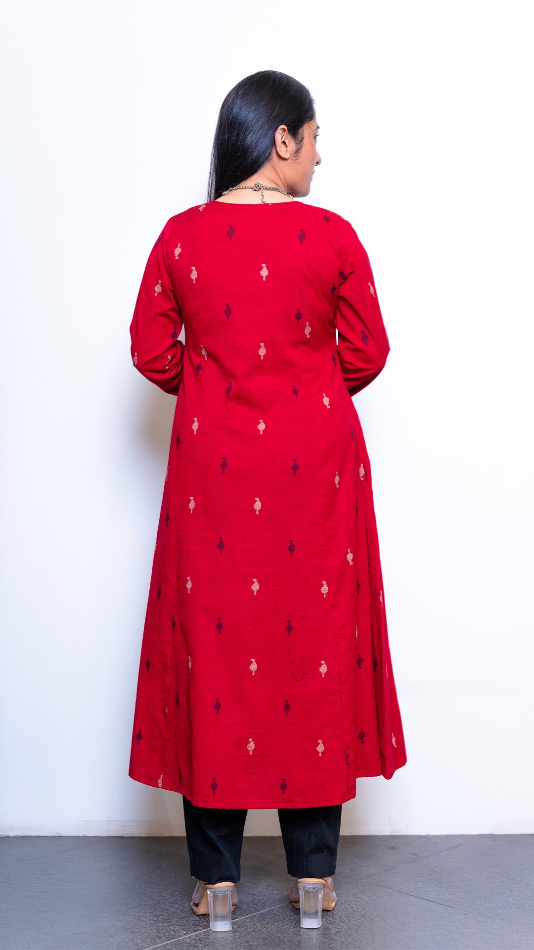 Adah Red Hand Woven Kali Kurta