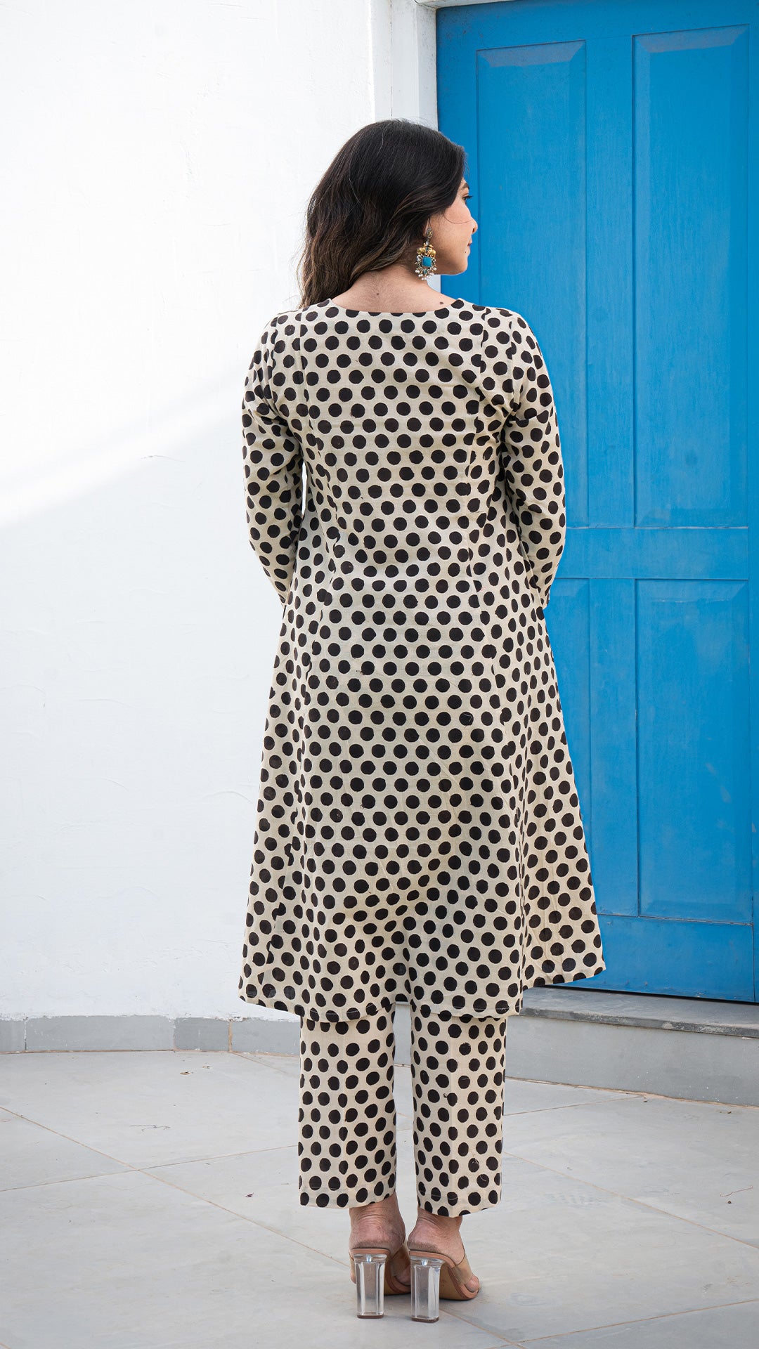 Shreeja Polka Dots Hand Block A Line Cotton Kurta - Black