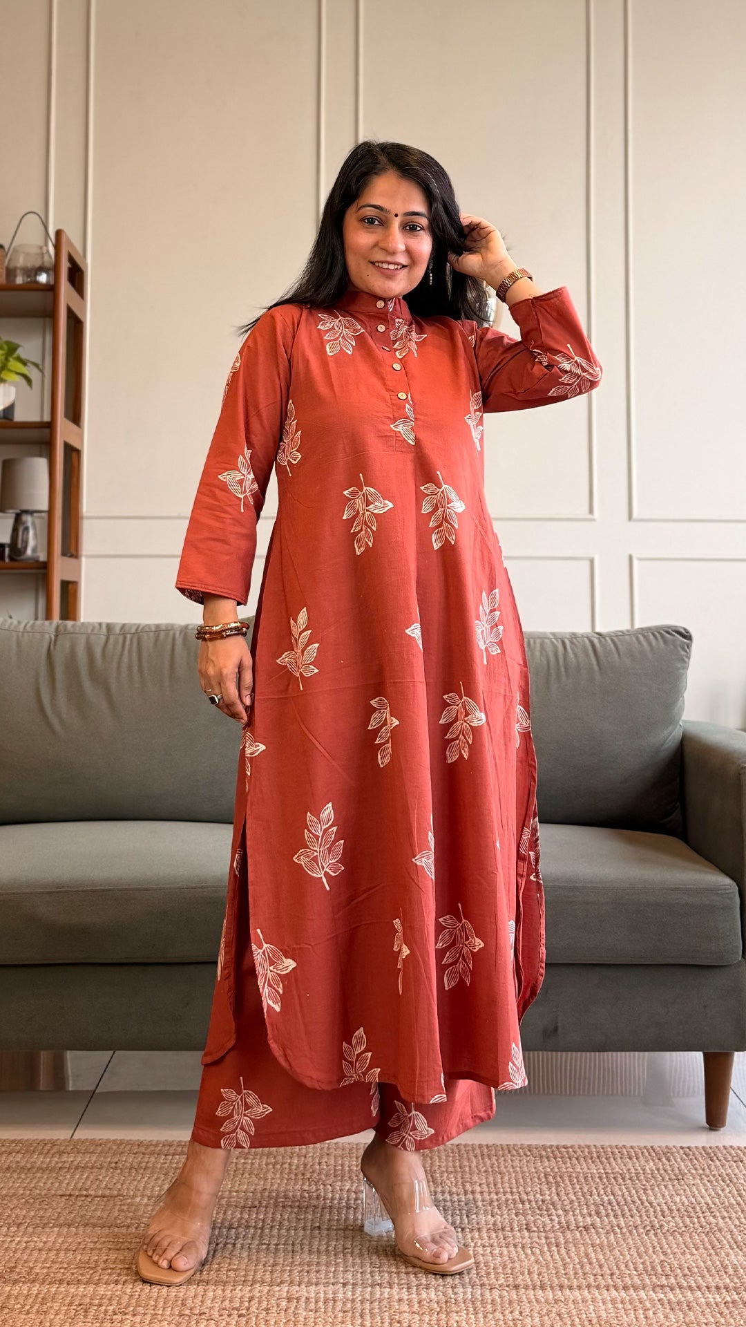 Viha A Line Kurta In Cotton - Rust