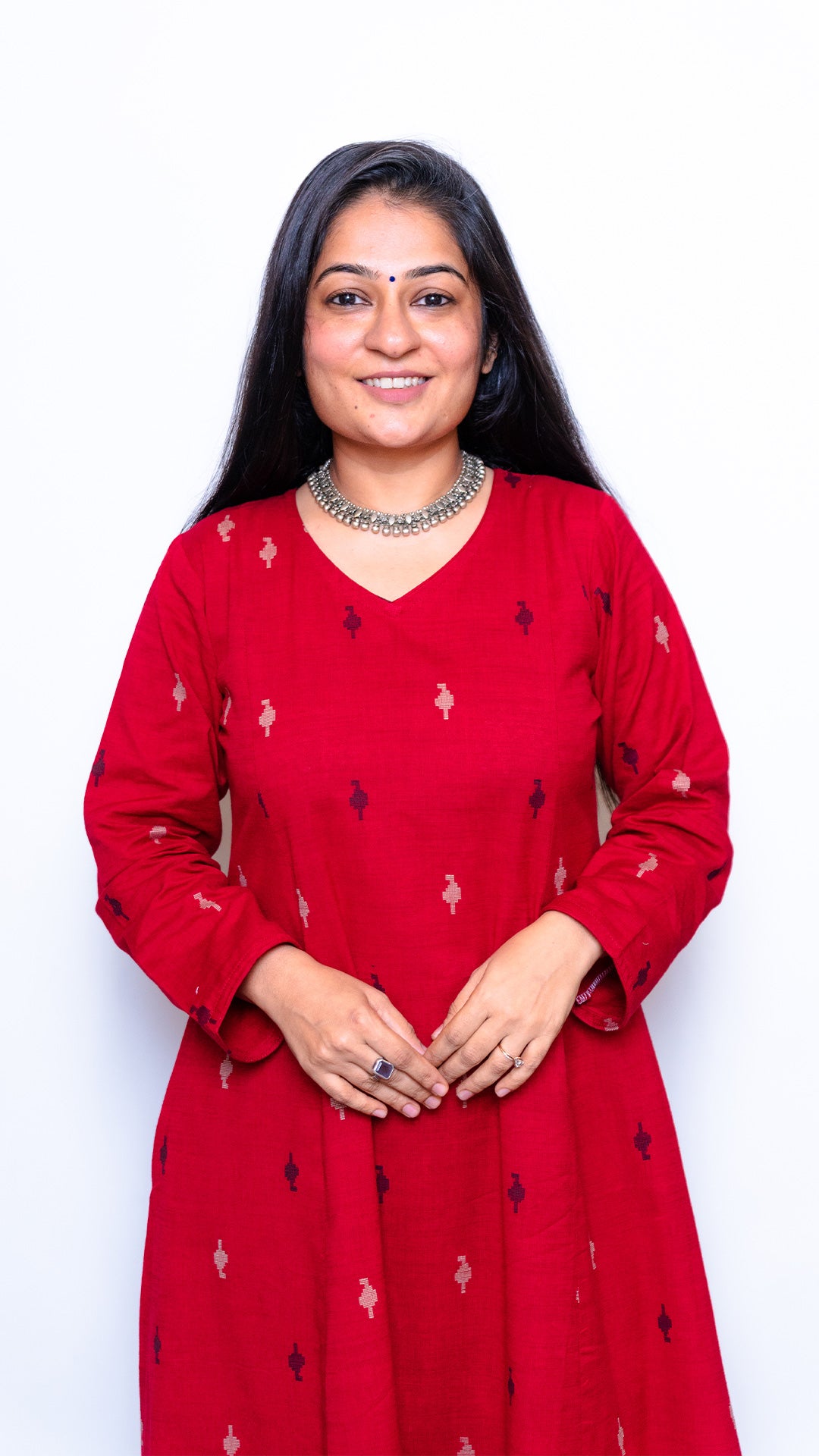 Adah Red Hand Woven Kali Kurta