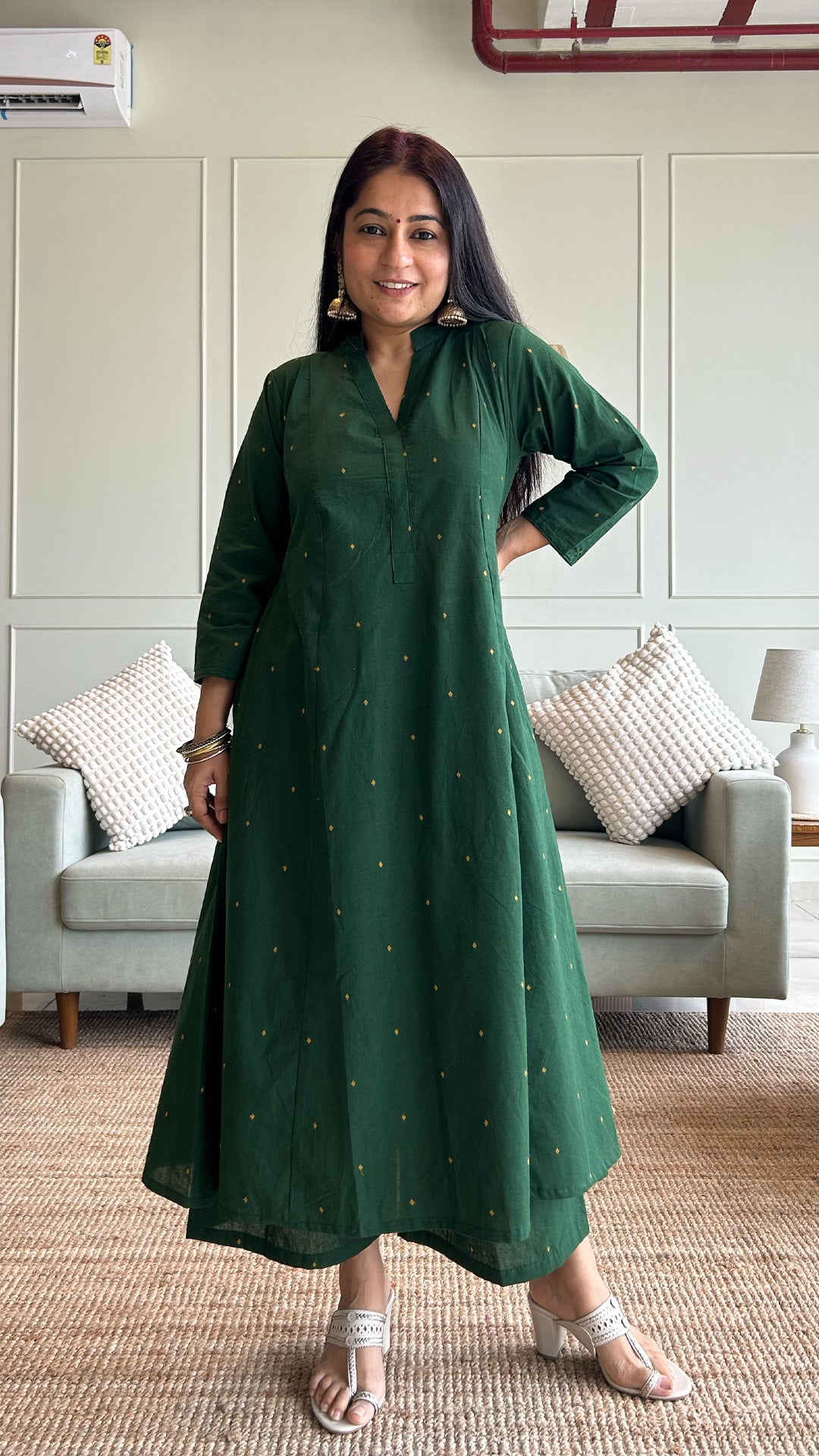 Vriddhi - Hand Woven Kali Cotton Kurta Set in Dark Green