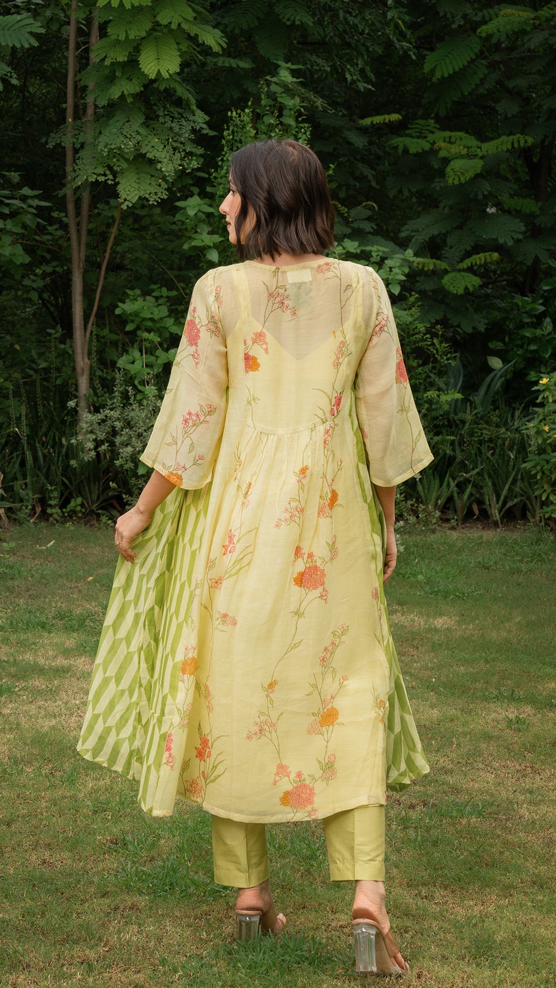 Sarah Chanderi Pleated Kurta - Green