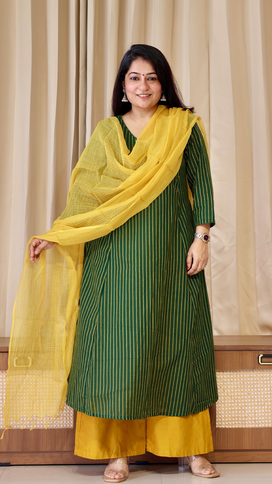 Green Stripes Handwoven Cotton Kurta