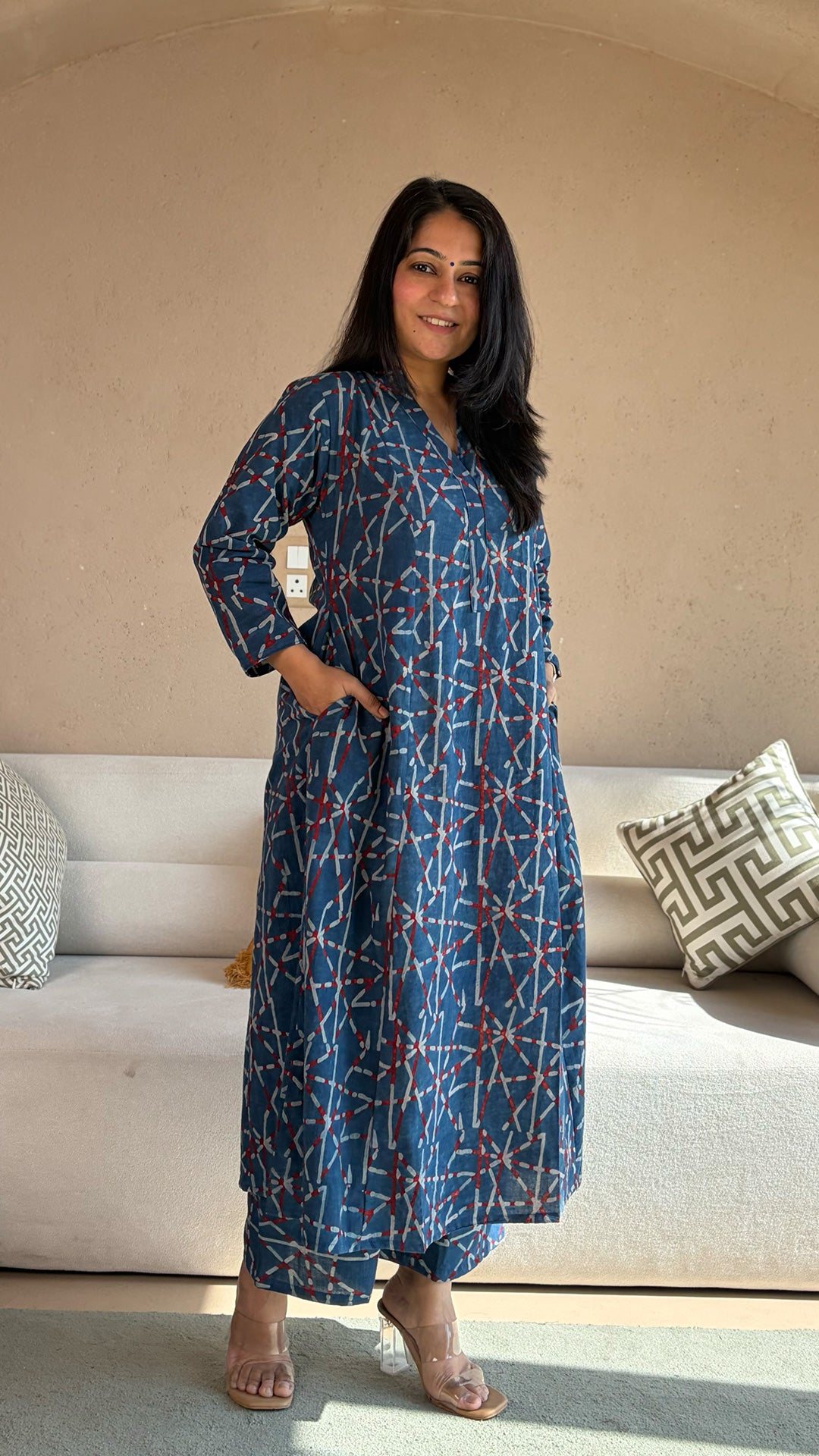 Barkha Ajrakh Kali Kurta In Cotton - Indigo