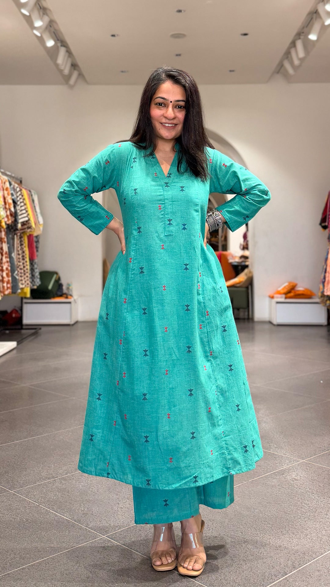 Iha Rama Green Hand Woven Cotton Kurta