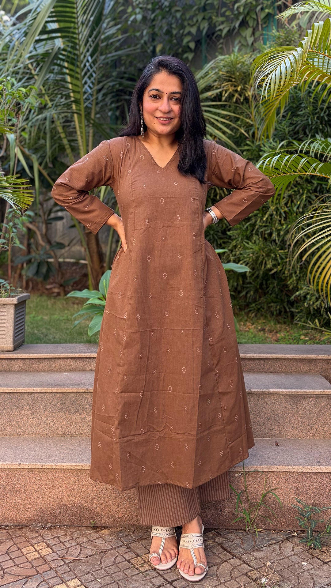 Mishri Brown Hand Woven Kali Cotton Kurta