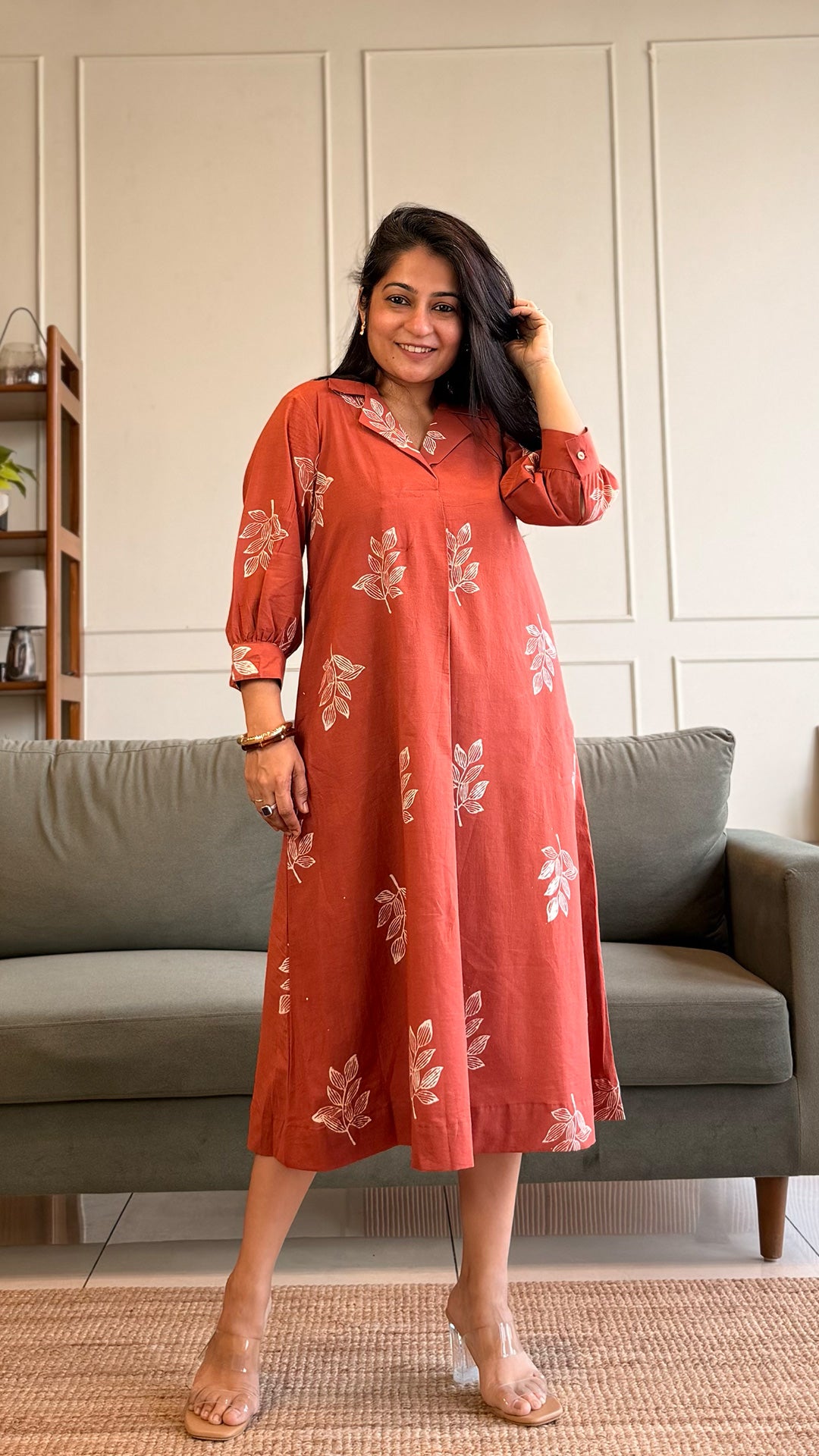 Julian Cotton Midi Dress - Rust