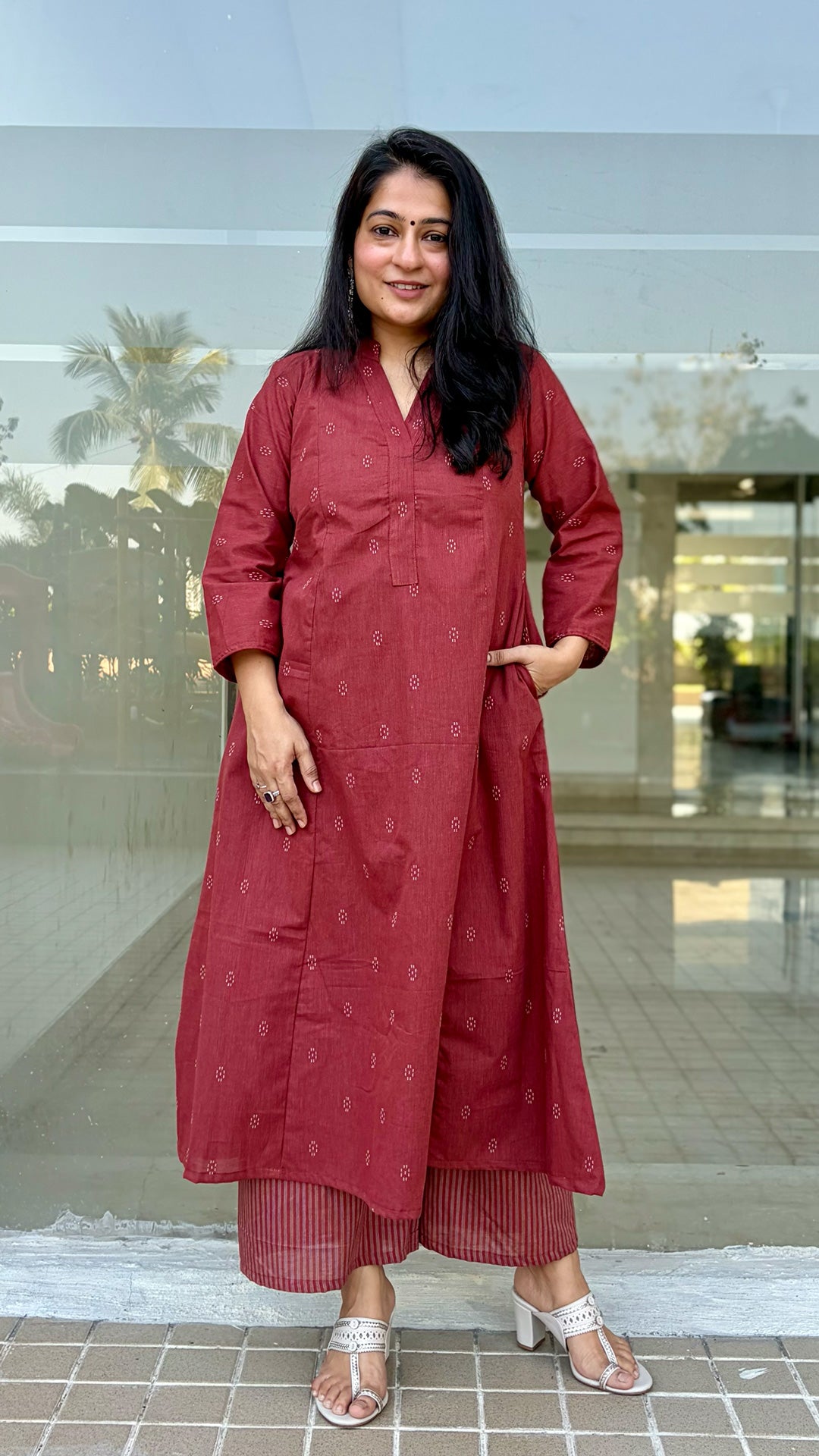 Sabaa Rust Hand Woven Cotton Kurta