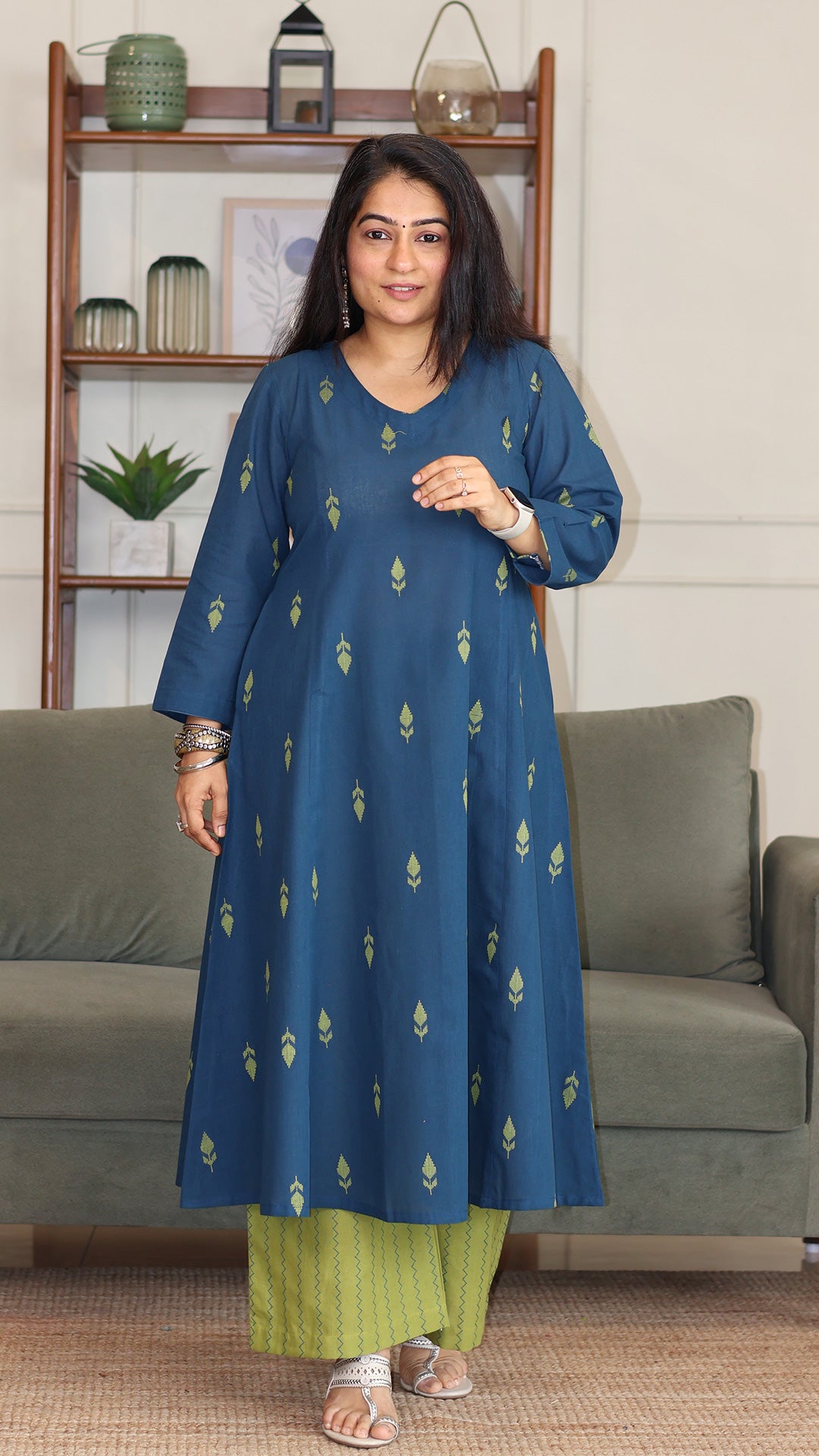 Aafreen Handwoven Cotton Kurta - Blue/Green