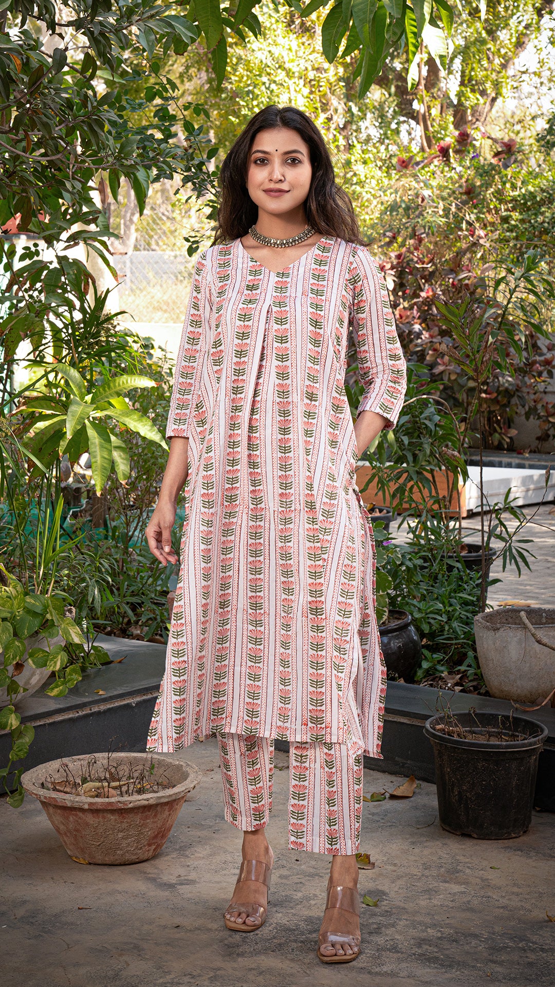 Harvi Sanganeri Hand Block Cotton Kurta - White