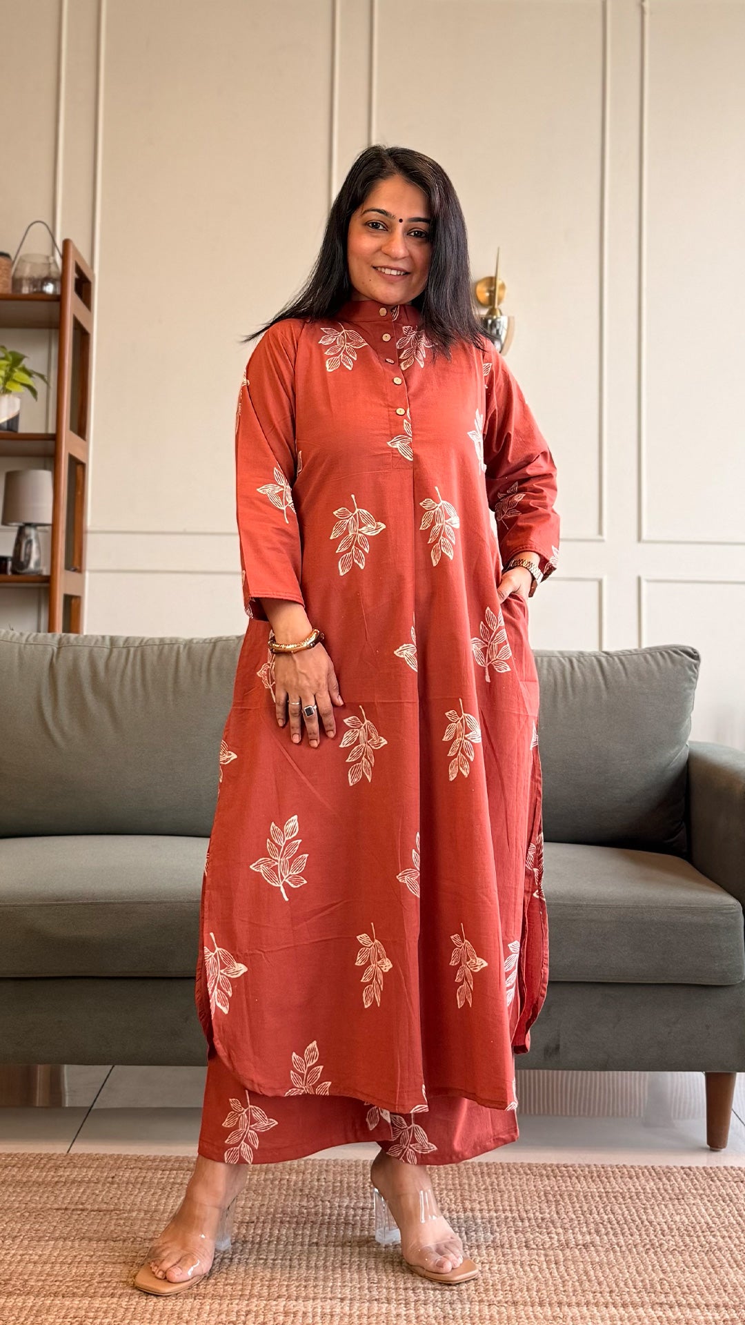Viha A Line Kurta In Cotton - Rust