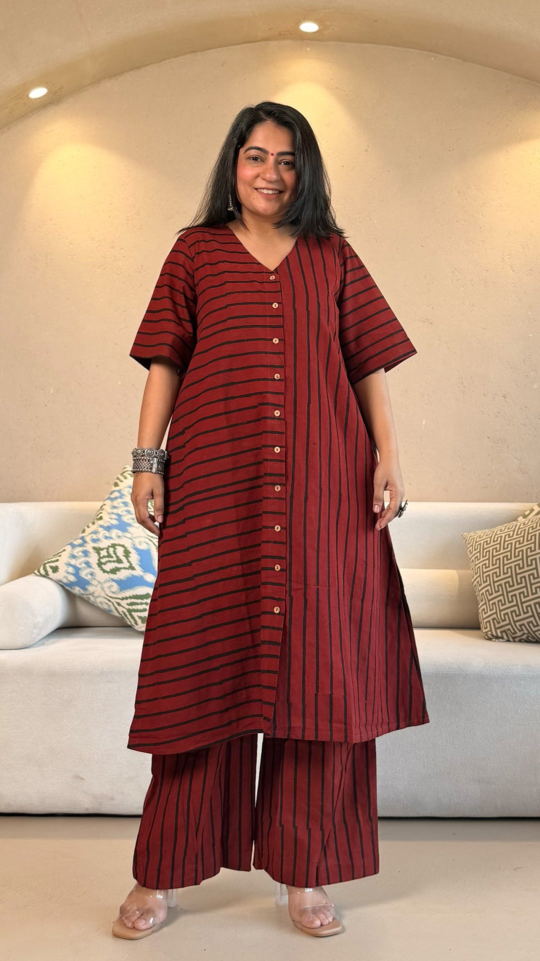 Red/Black Stripes Ajrakh Cotton Co-ord