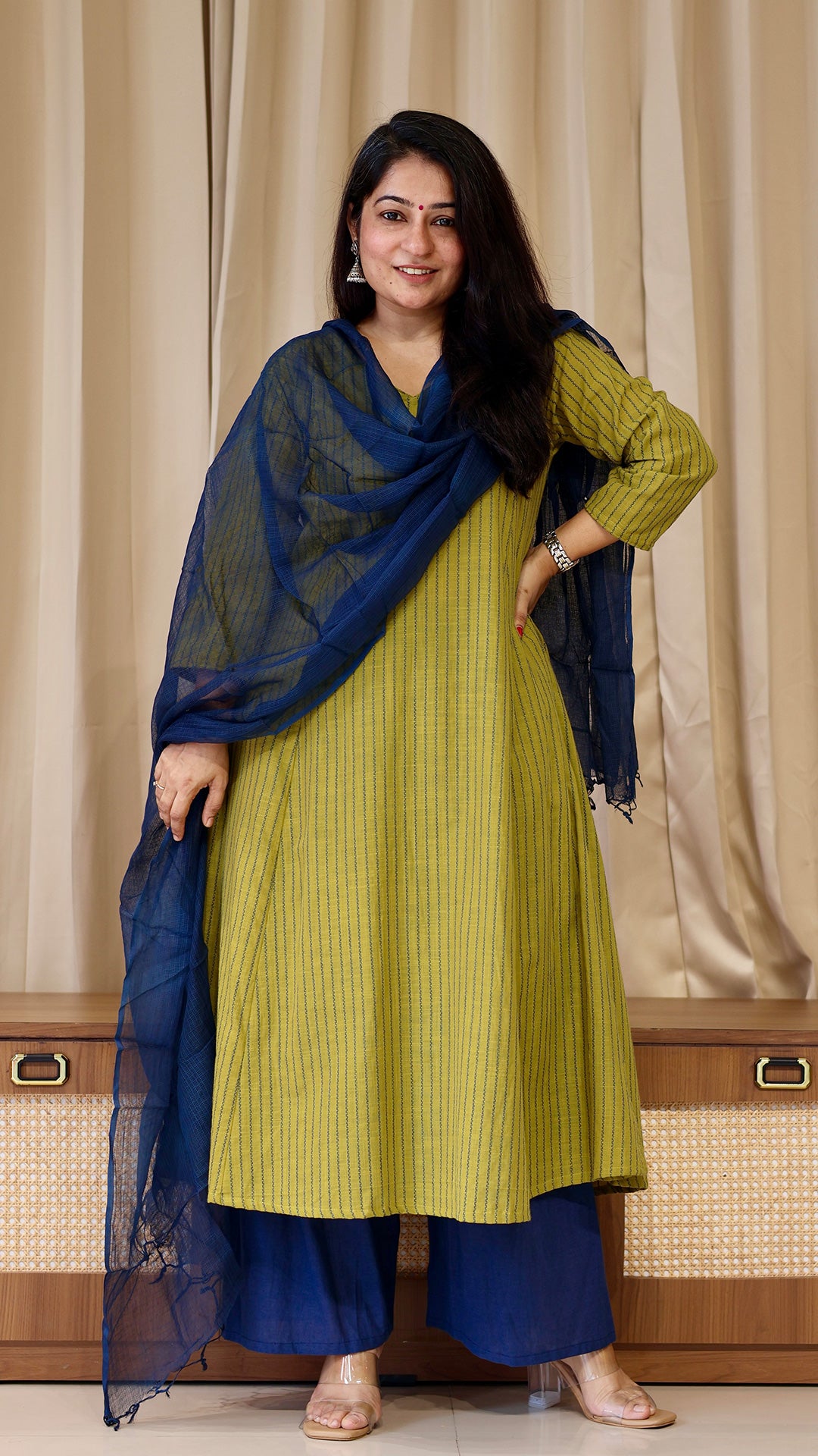 Lime Yellow Stripes Handwoven Cotton Kurta