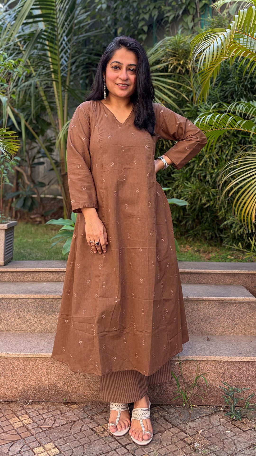 Mishri Brown Hand Woven Kali Cotton Kurta