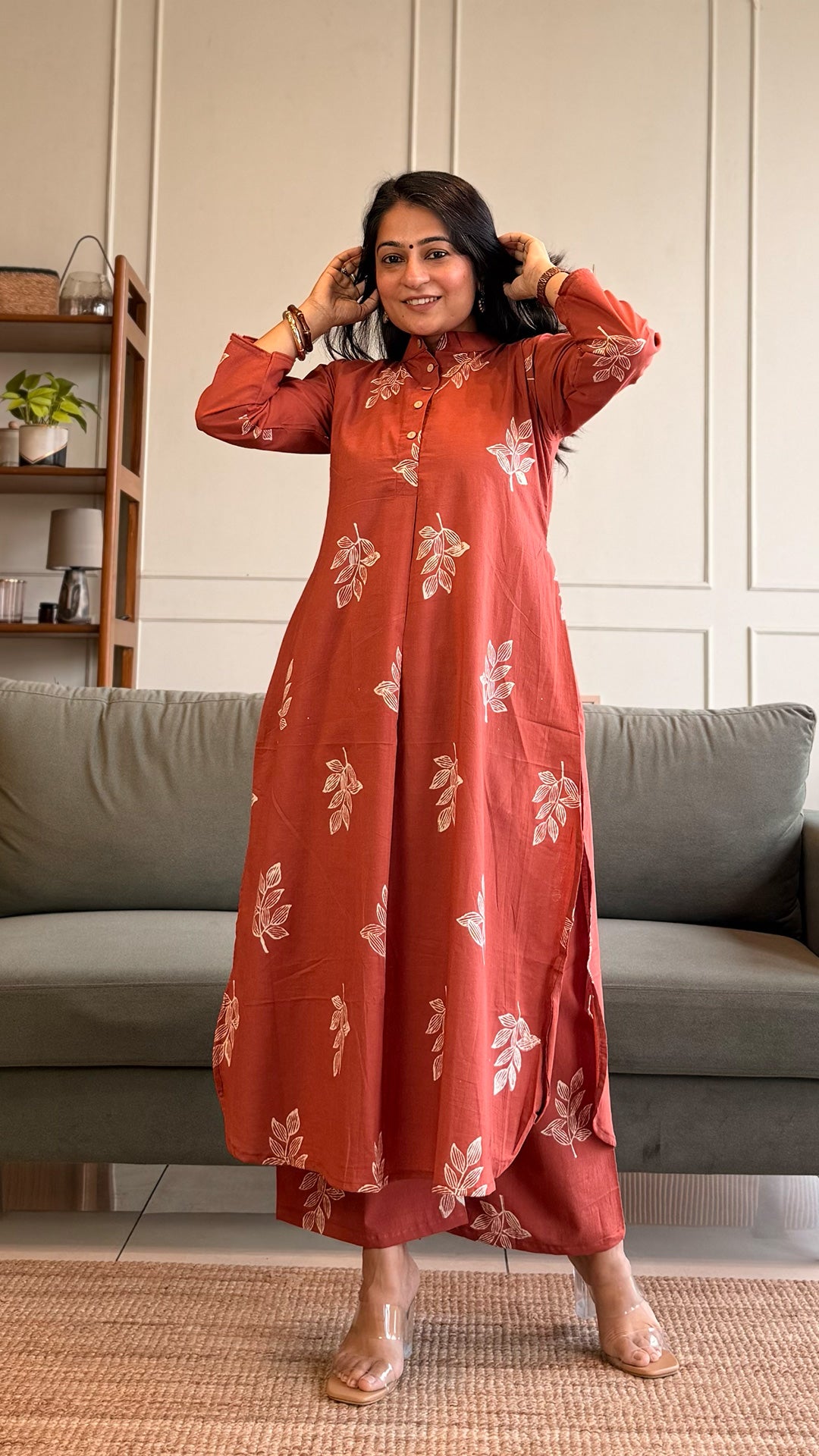 Viha A Line Kurta In Cotton - Rust