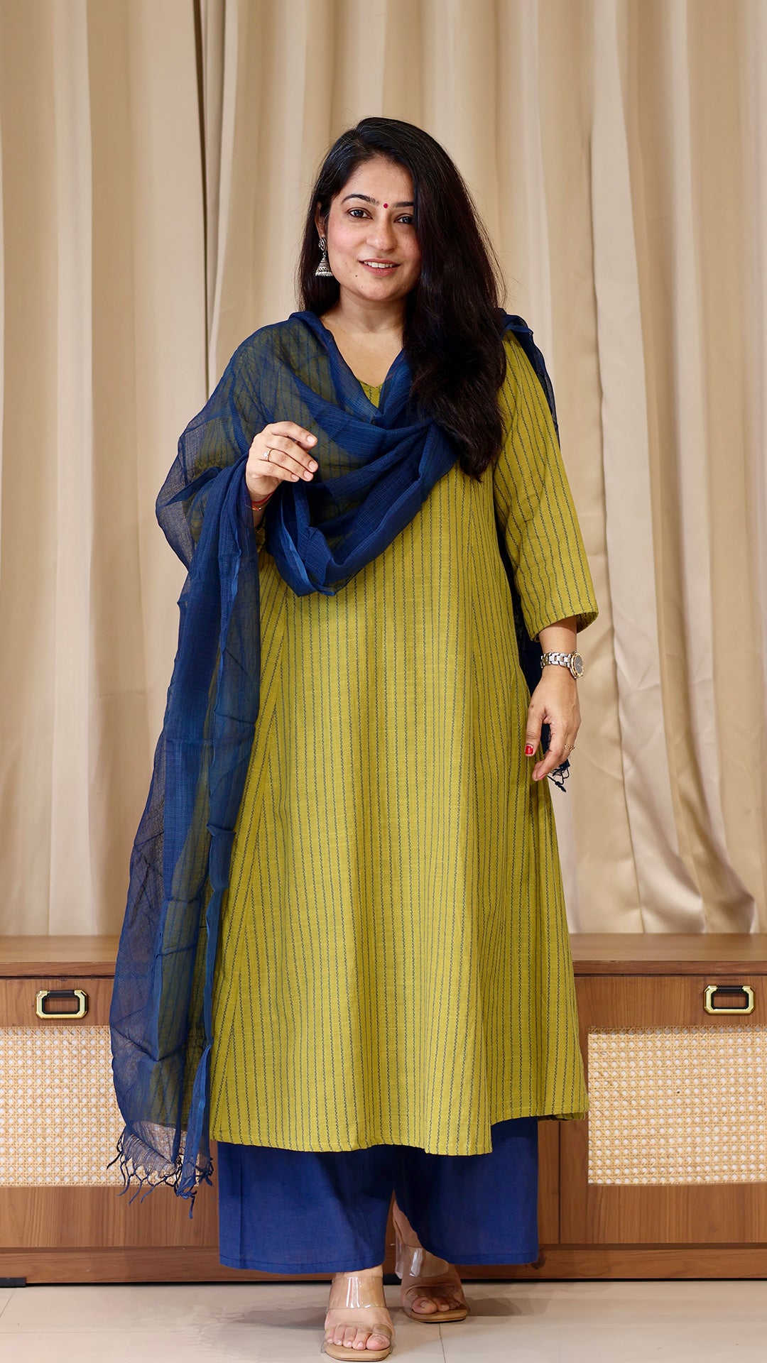 Lime Yellow Stripes Handwoven Cotton Kurta