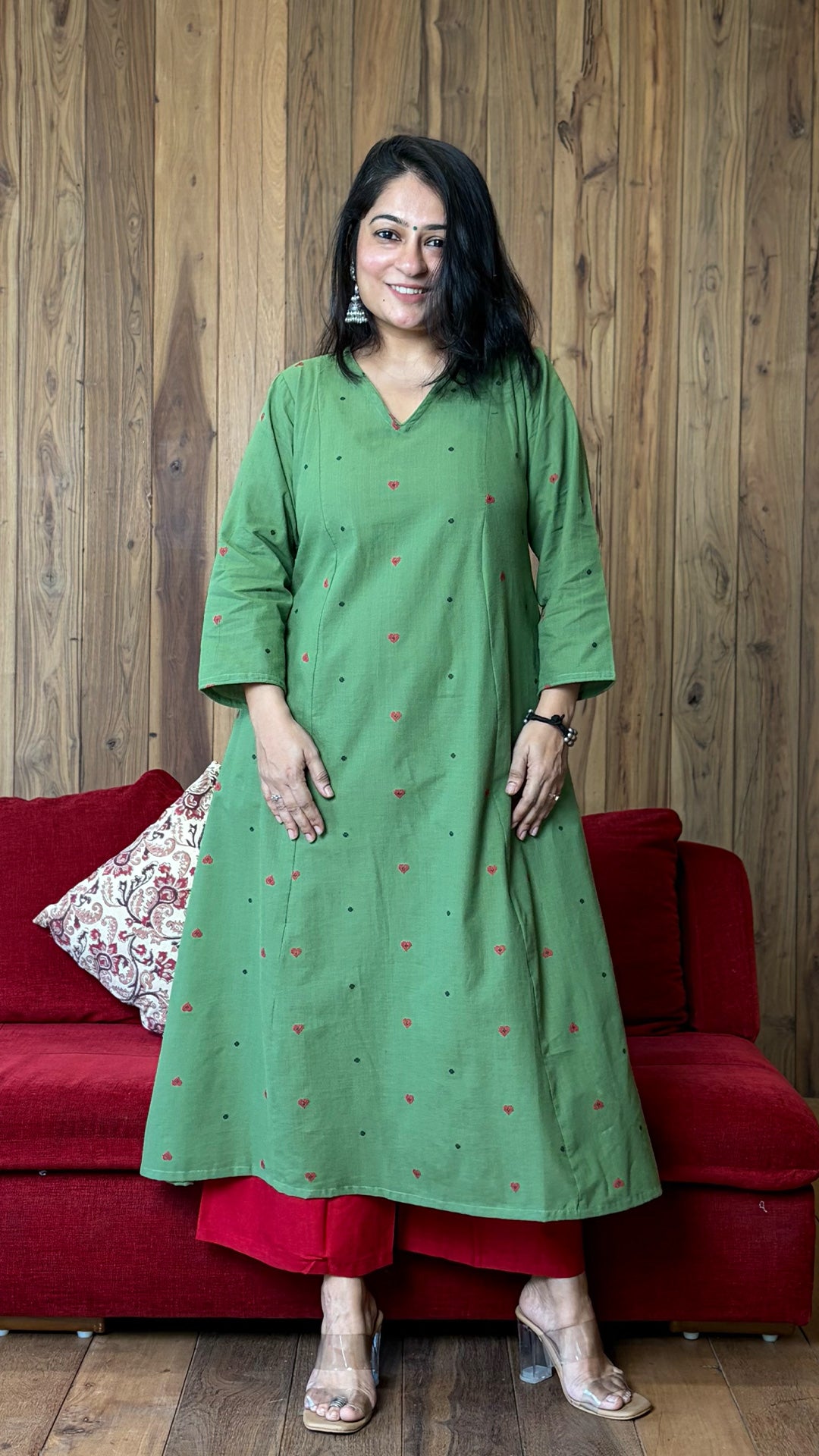 Gauhar Hand Woven Kali Kurta In Cotton - Green
