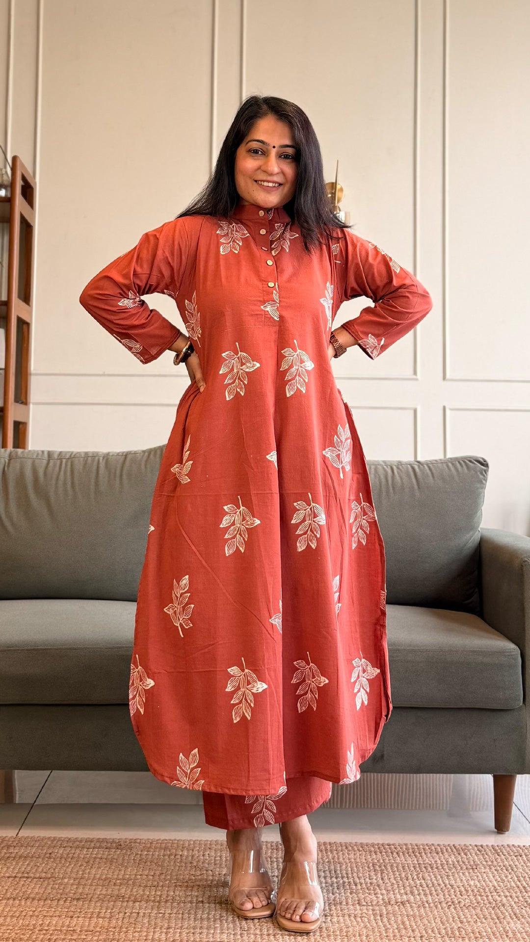 Viha A Line Kurta In Cotton - Rust