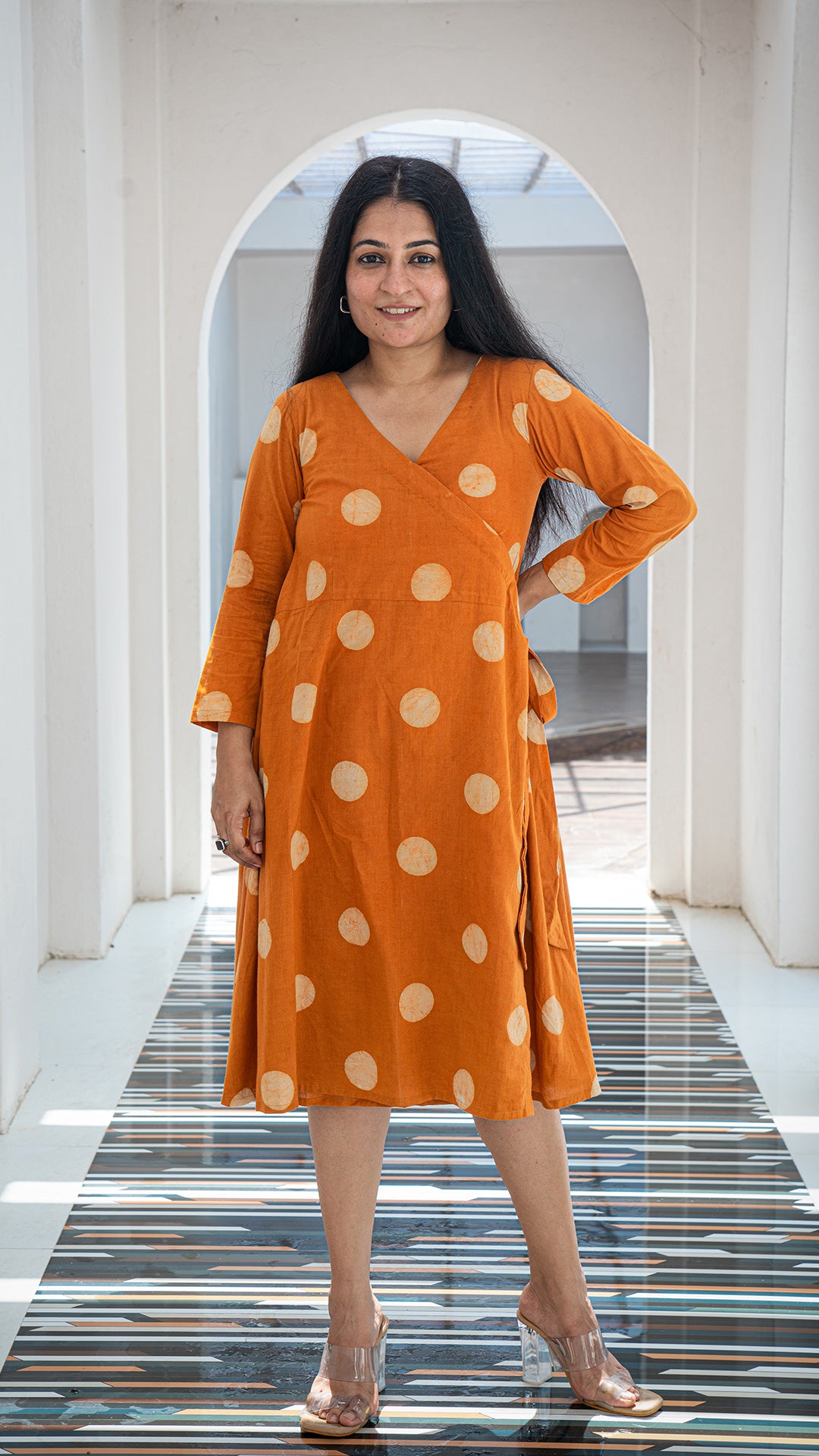 Selena Polka Dots Wrap Dress - Rust
