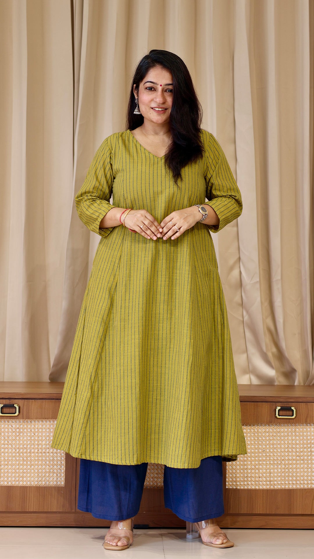 Lime Yellow Stripes Handwoven Cotton Kurta