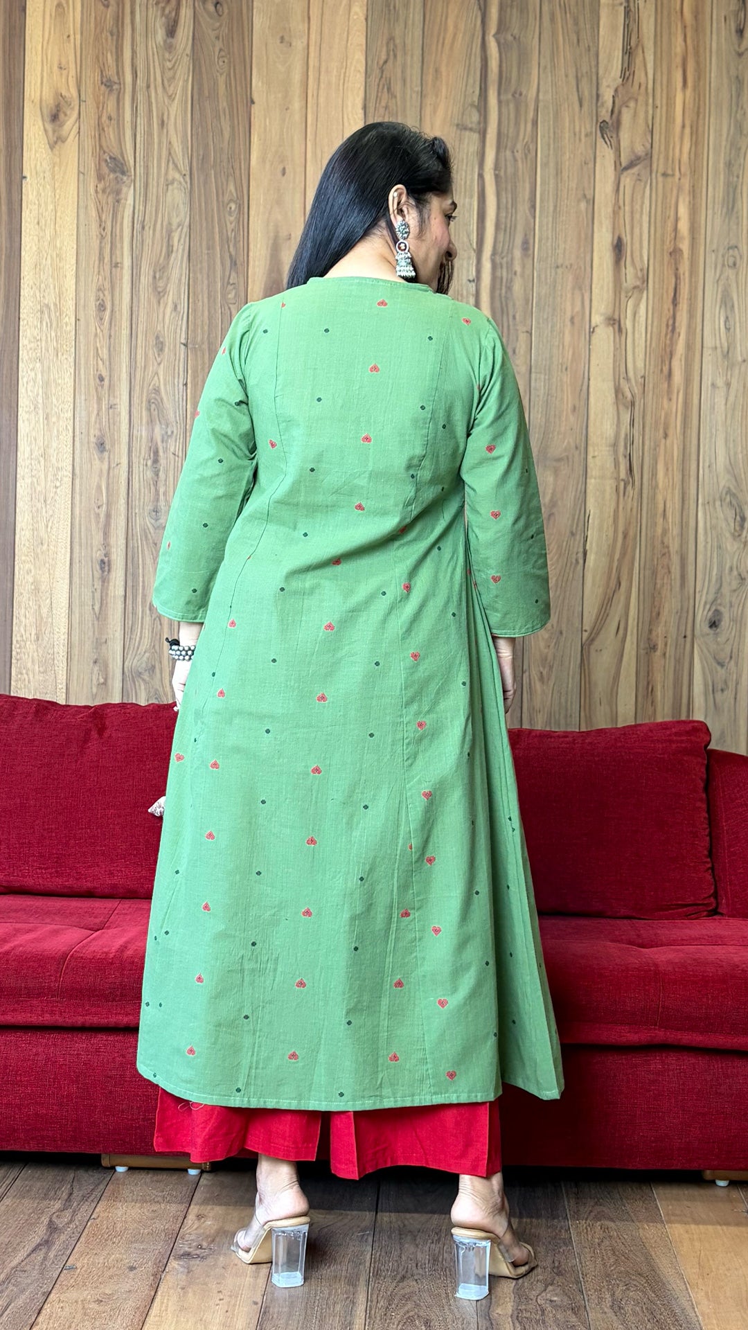 Gauhar Hand Woven Kali Kurta In Cotton - Green