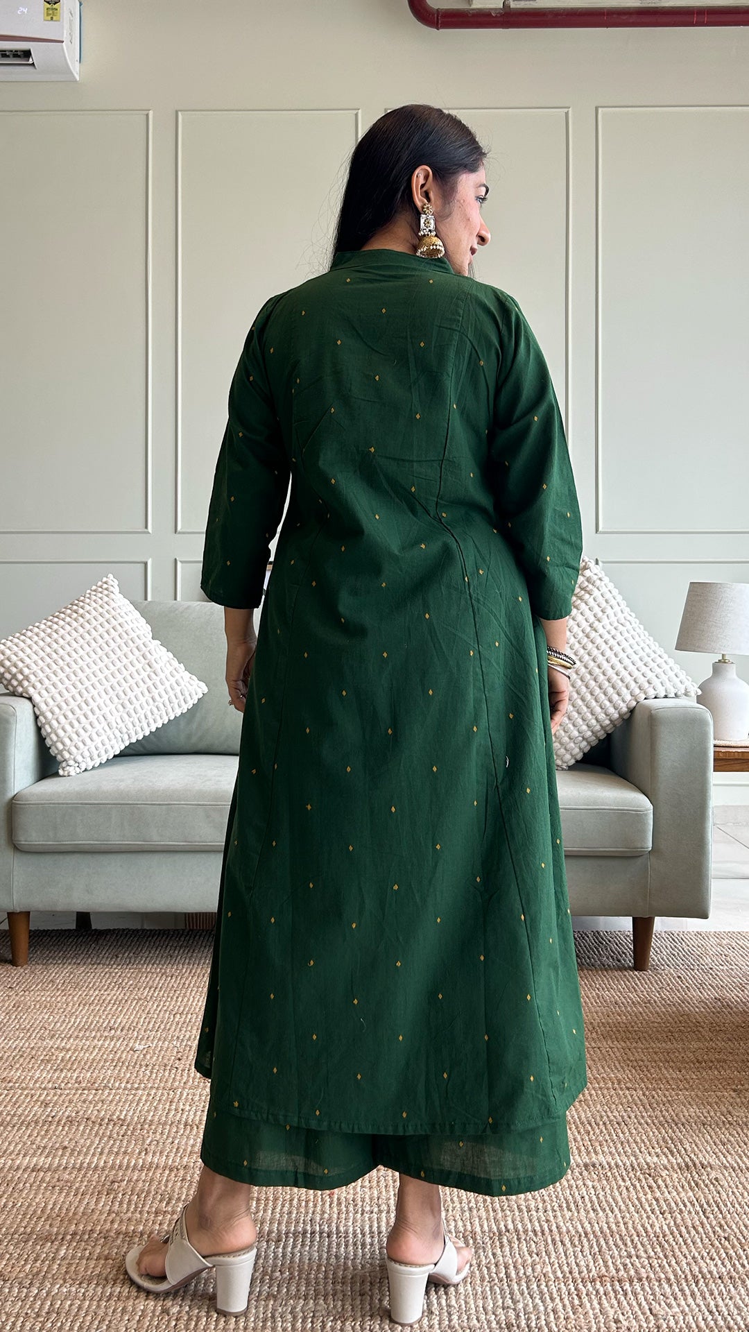 Vriddhi - Hand Woven Kali Cotton Kurta Set in Dark Green