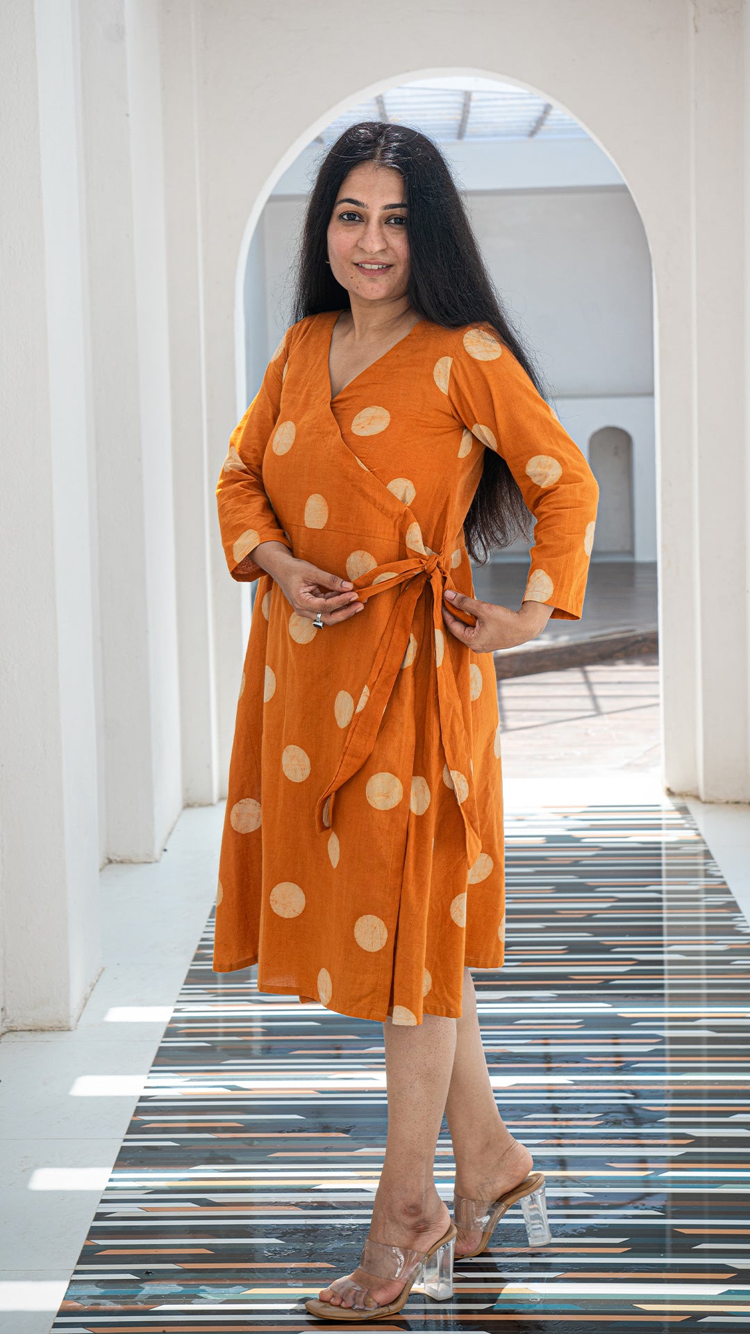 Selena Polka Dots Wrap Dress - Rust