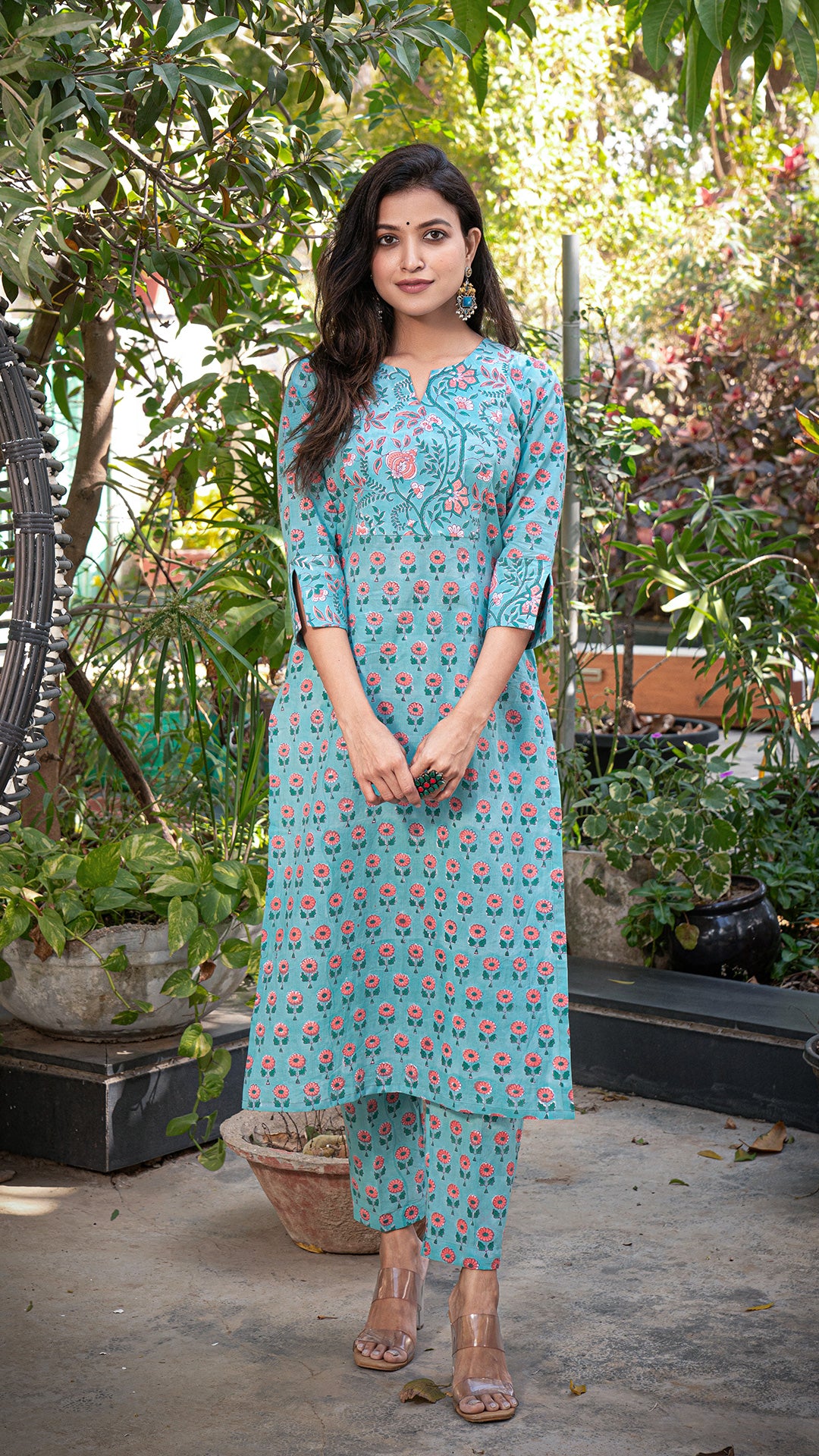 Tapsee Sanganeri Hand Block Cotton Kurta - Turquoise