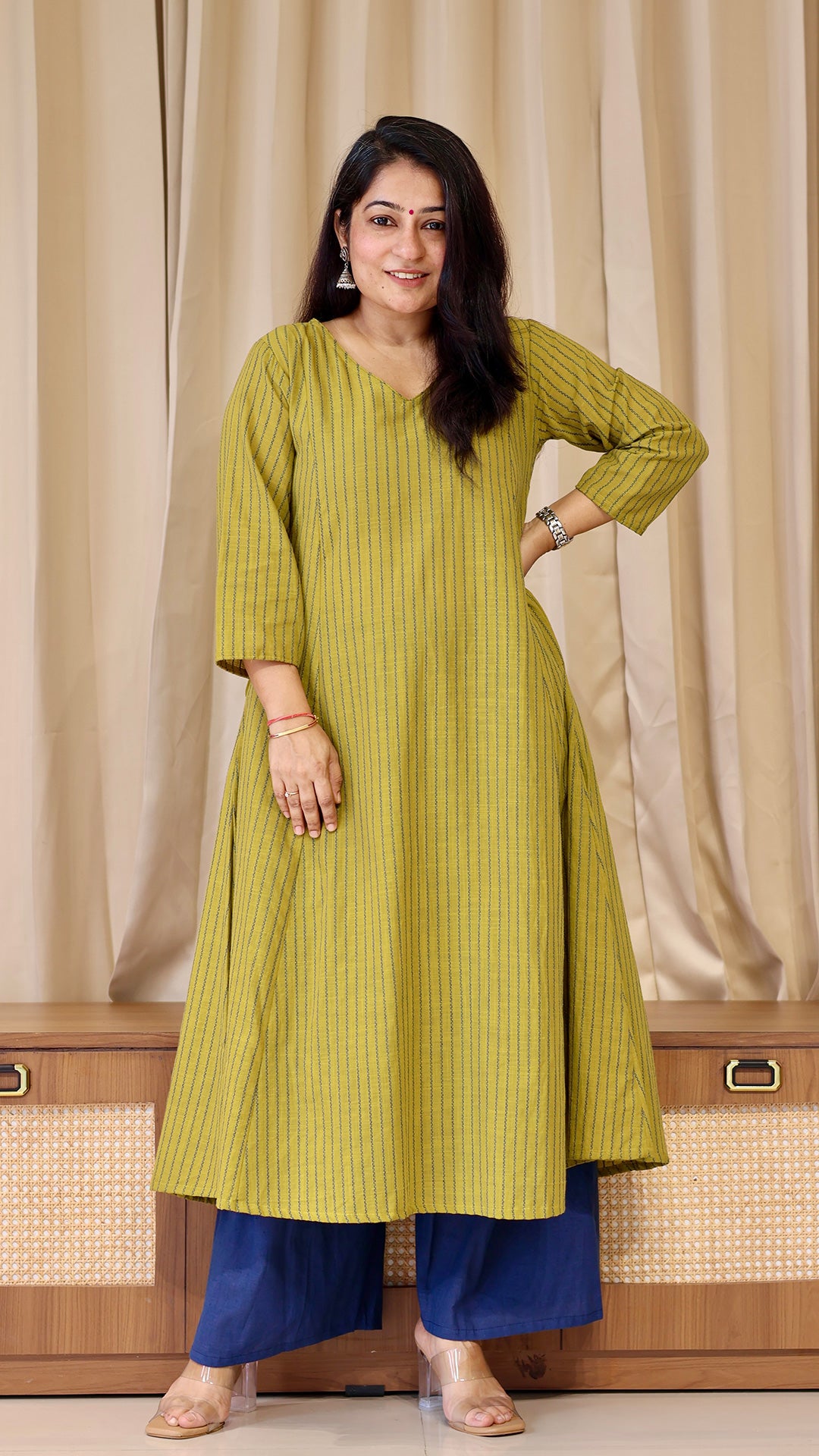 Lime Yellow Stripes Handwoven Cotton Kurta