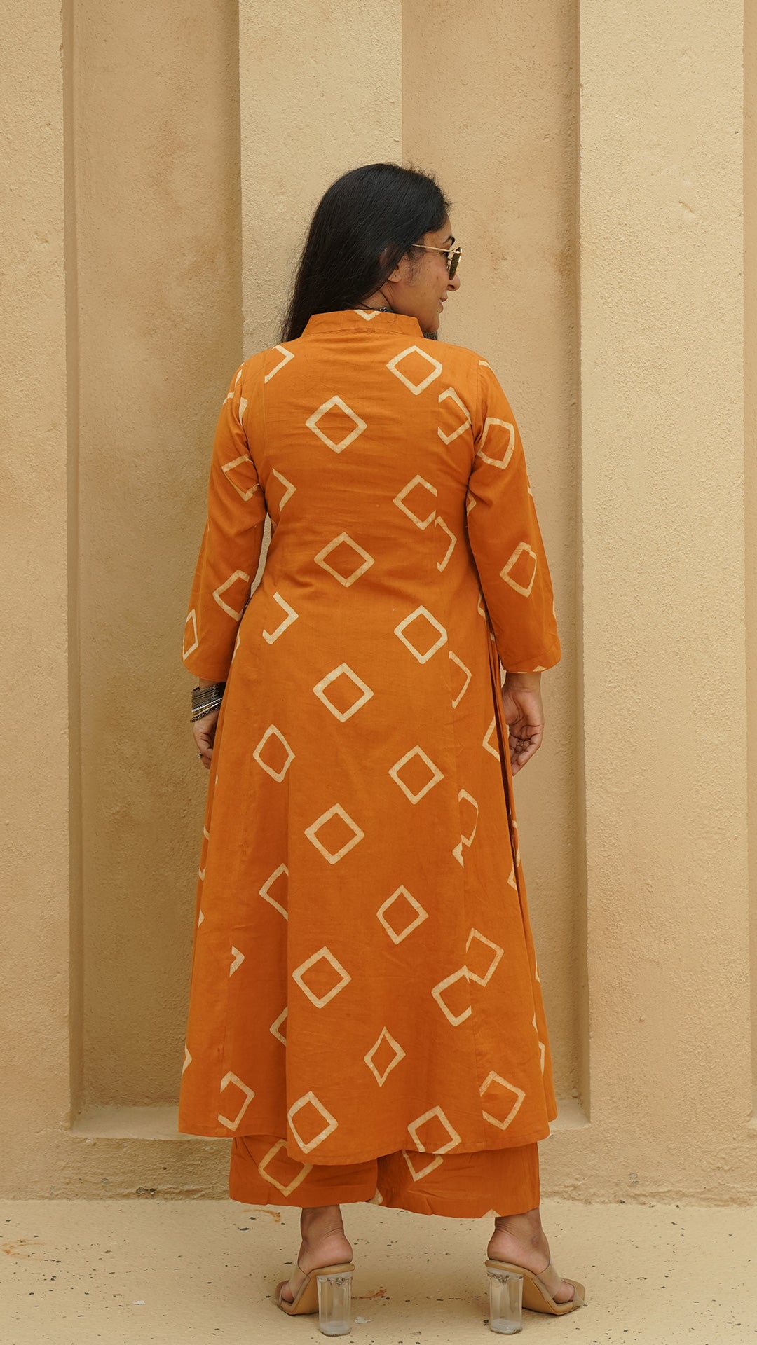Osha Square Block Print Cotton Kurta - Rust