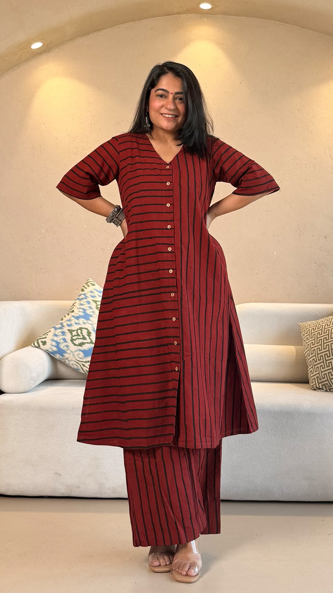 Red/Black Stripes Ajrakh Cotton Co-ord