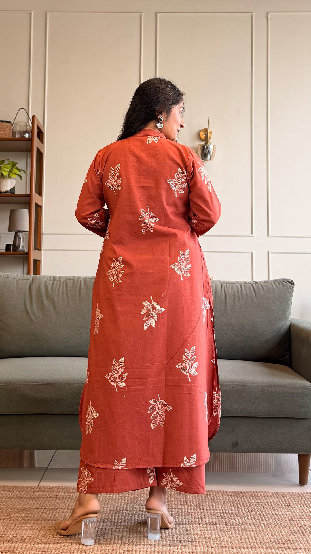 Viha A Line Kurta In Cotton - Rust