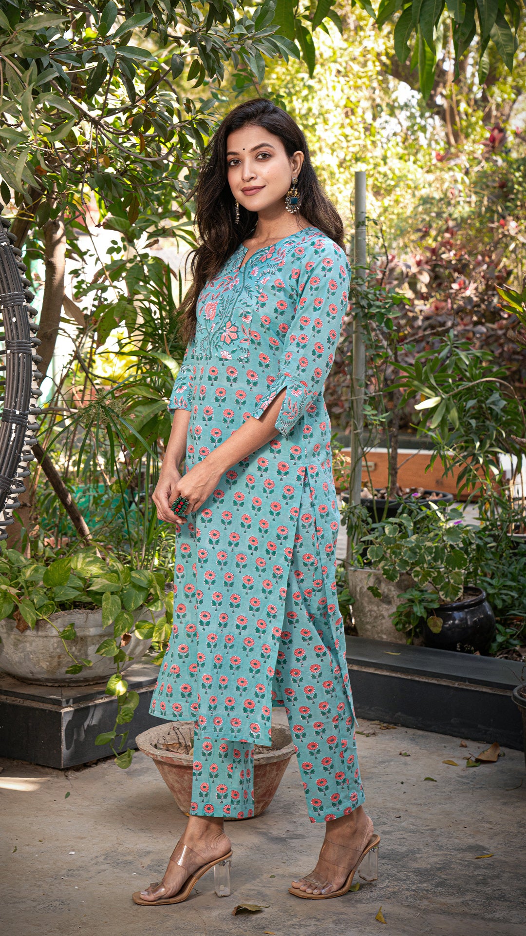Tapsee Sanganeri Hand Block Cotton Kurta - Turquoise