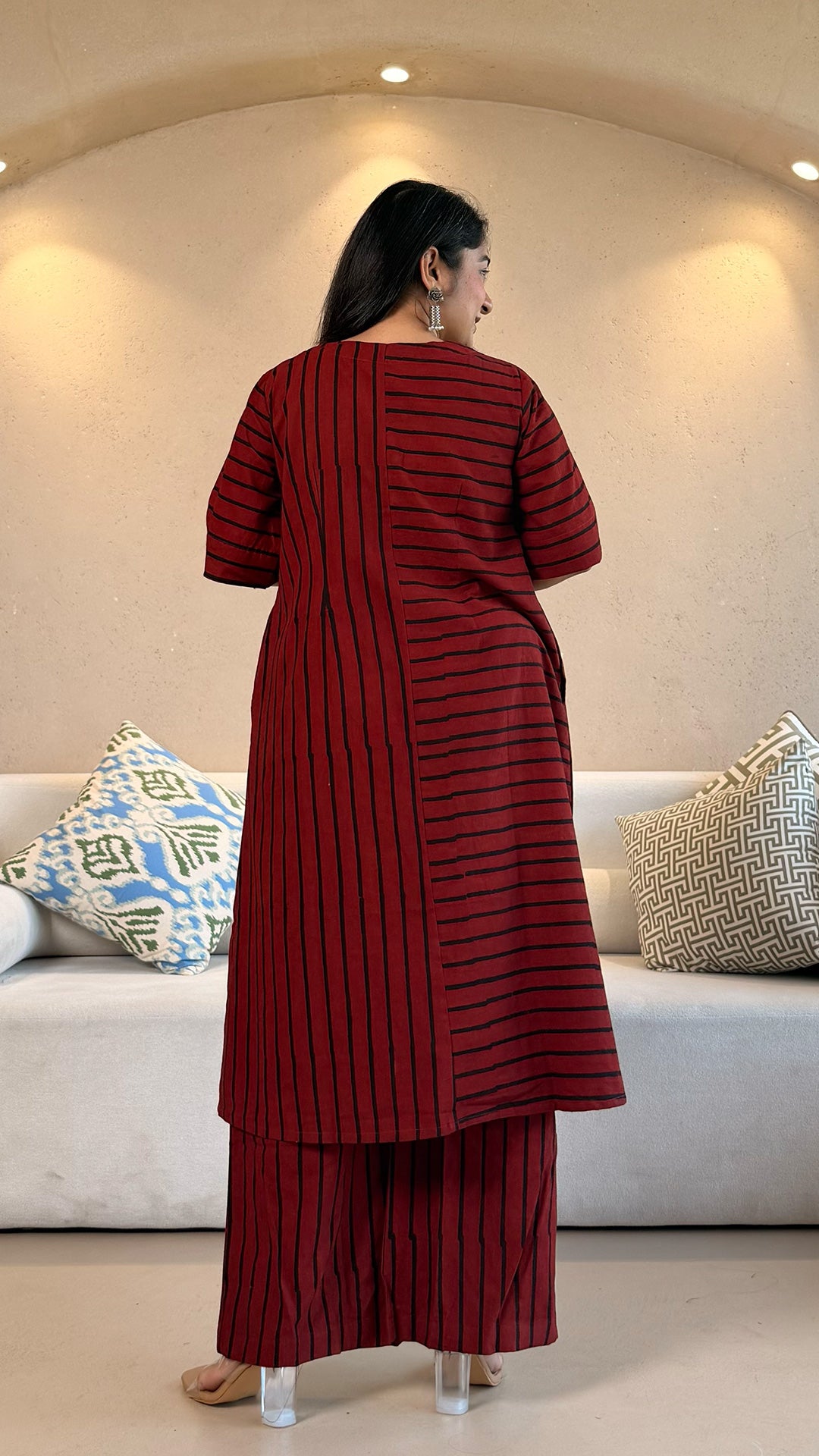 Red/Black Stripes Ajrakh Cotton Co-ord