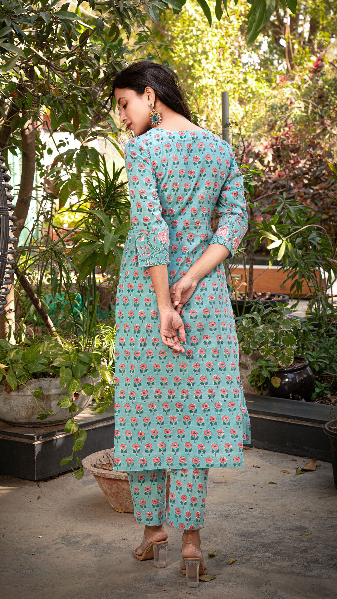 Tapsee Sanganeri Hand Block Cotton Kurta - Turquoise