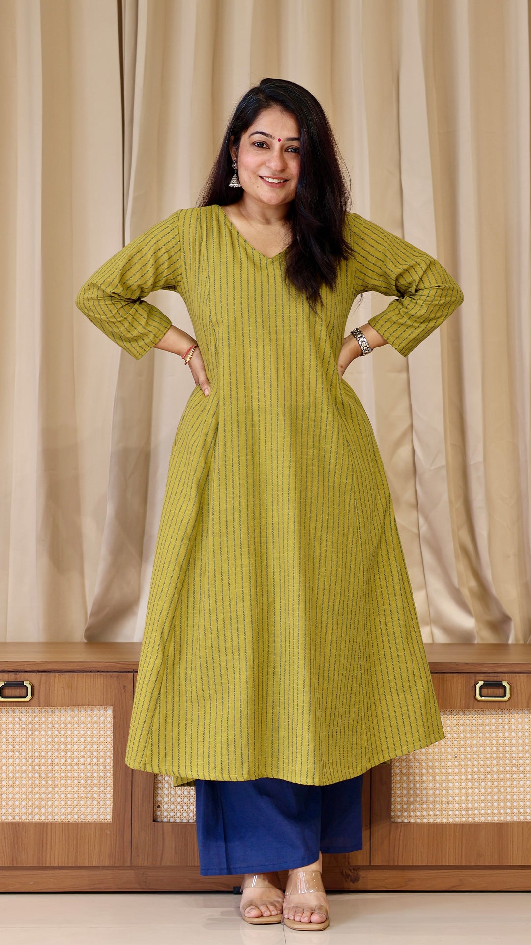 Lime Yellow Stripes Handwoven Cotton Kurta
