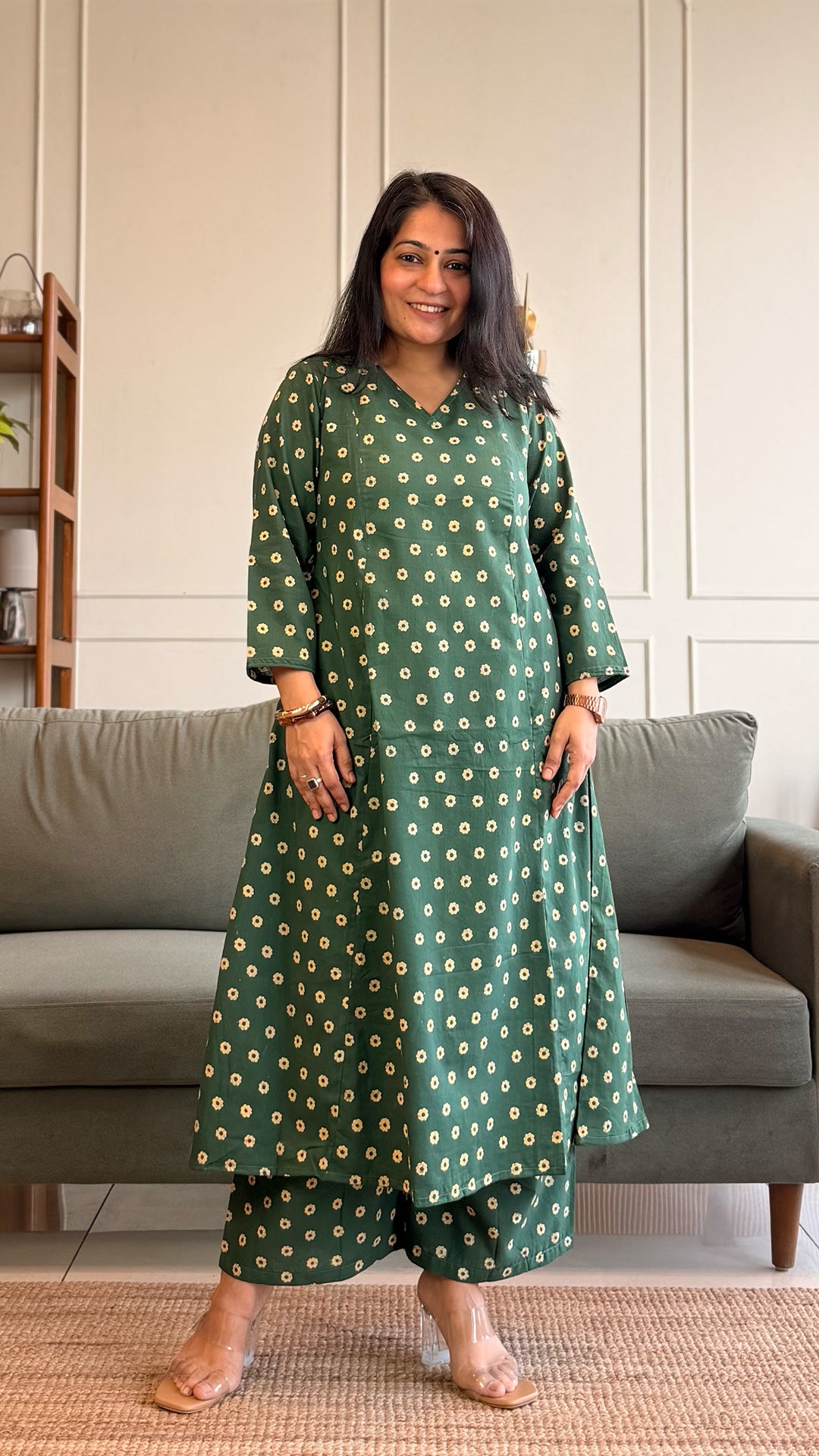 Naaz Kali Kurta In Cotton - Green