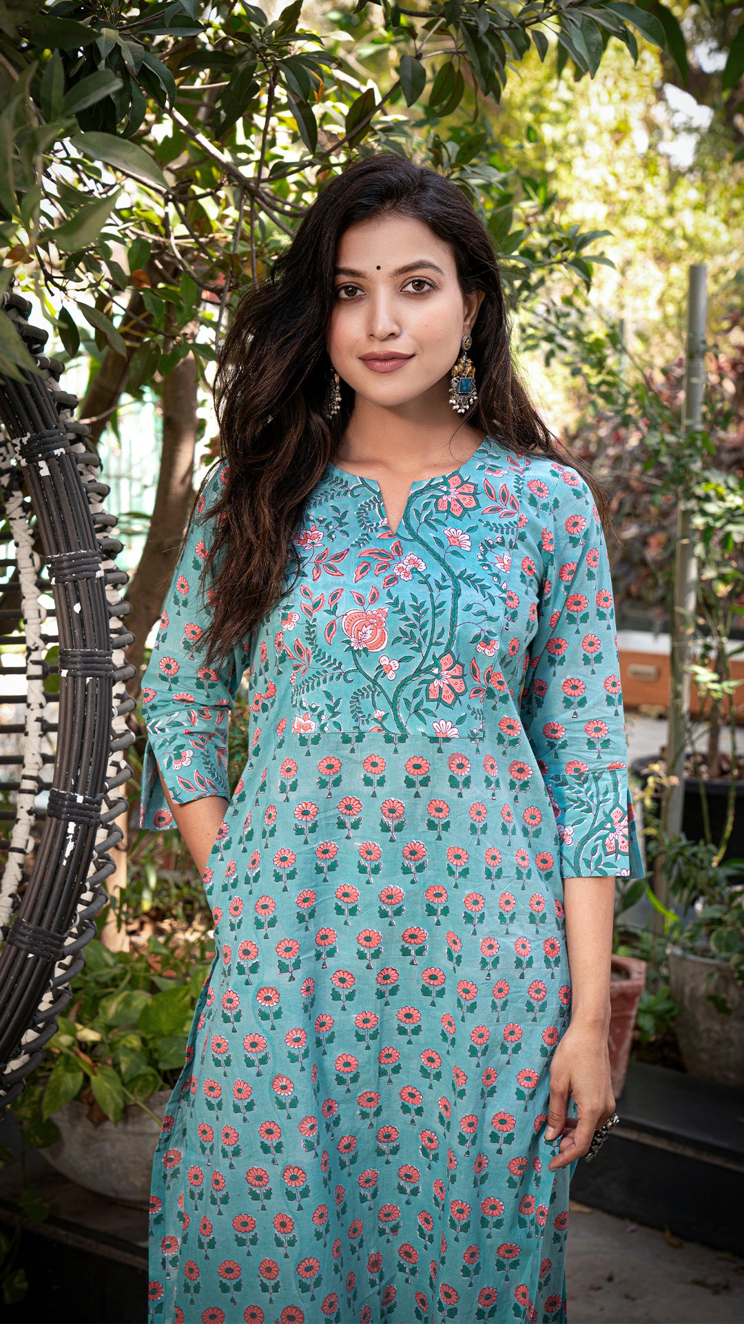 Tapsee Sanganeri Hand Block Cotton Kurta - Turquoise