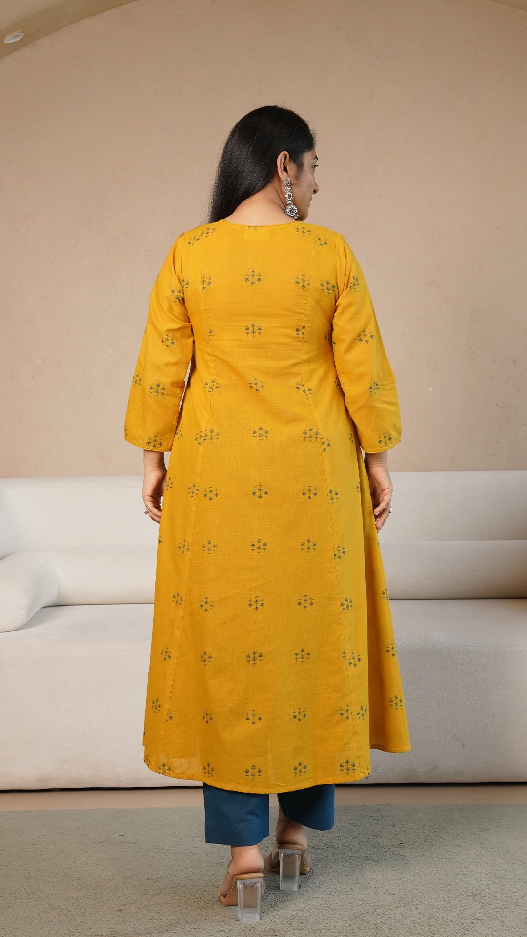 Ruhani Hand Woven Kali Cotton Kurta - Yellow