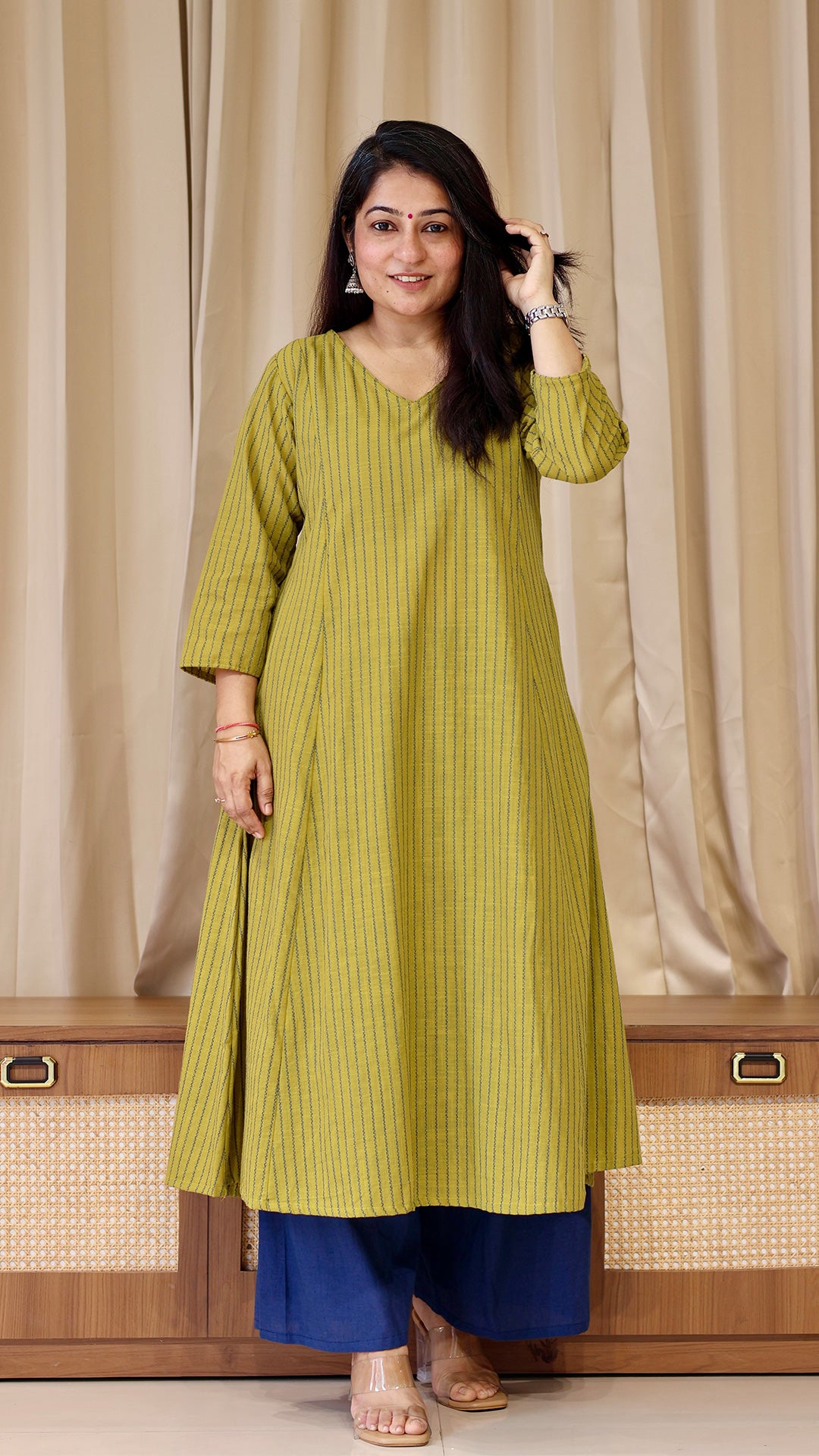 Lime Yellow Stripes Handwoven Cotton Kurta