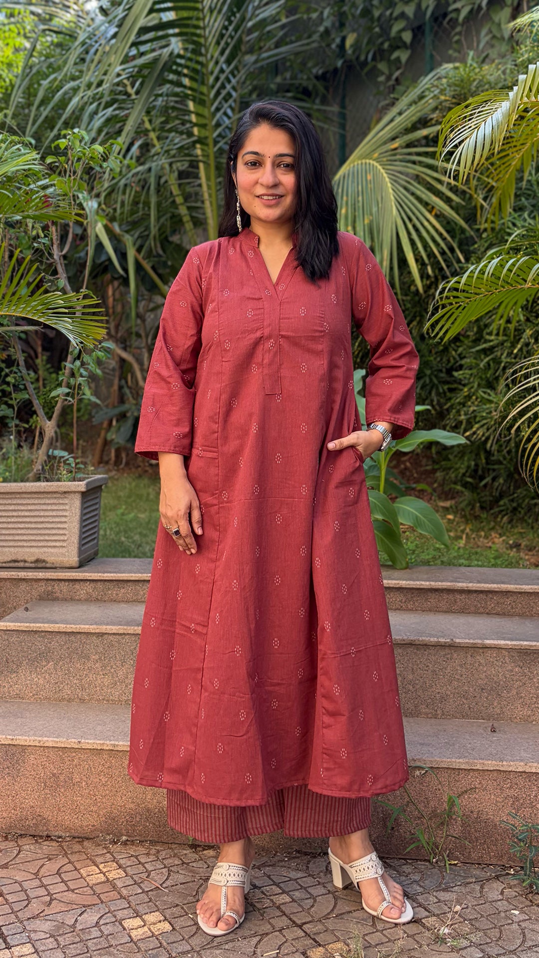 Sabaa Rust Hand Woven Cotton Kurta