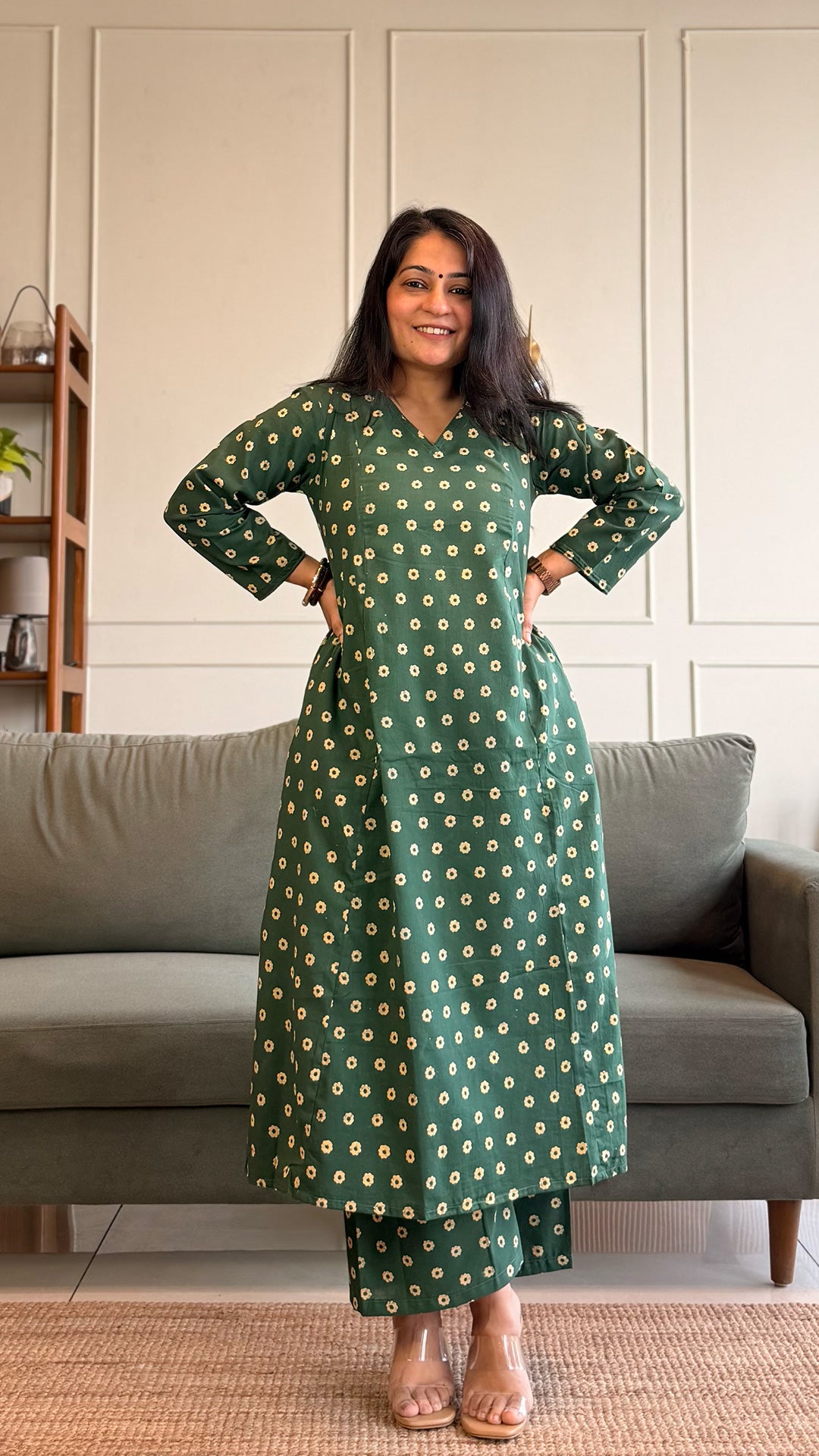 Naaz Kali Kurta In Cotton - Green