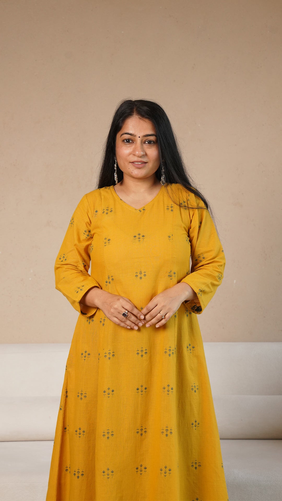 Ruhani Hand Woven Kali Cotton Kurta - Yellow
