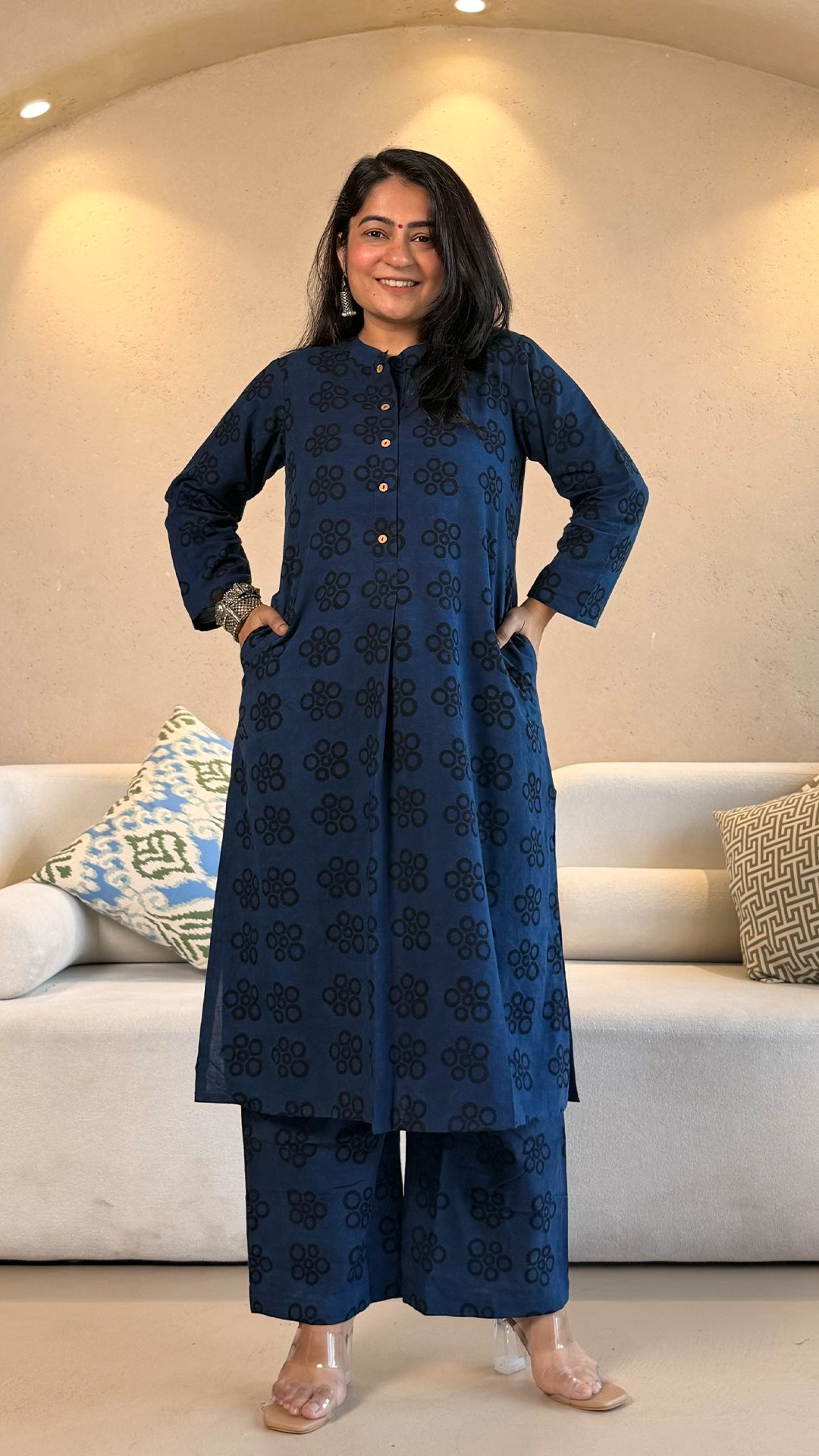 Ishita Ajrakh Cotton Co-ord - Indigo/Black