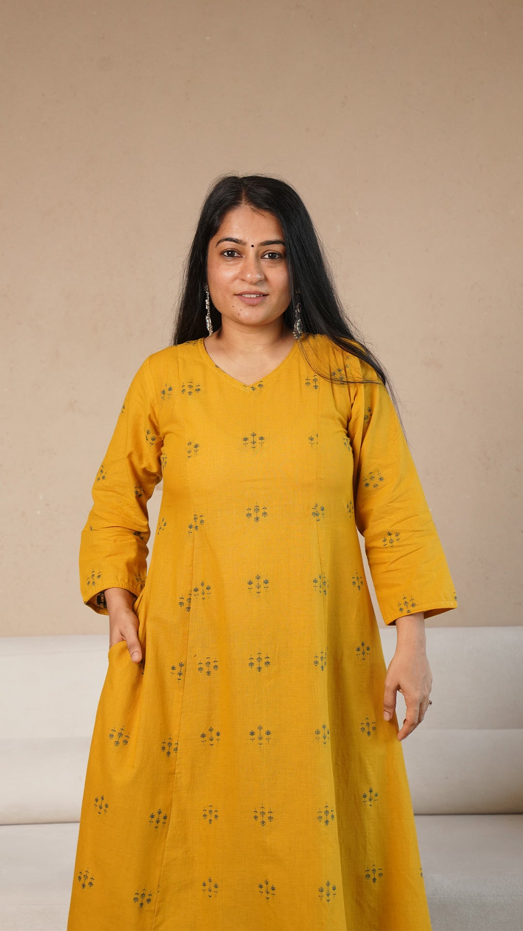 Ruhani Hand Woven Kali Cotton Kurta - Yellow