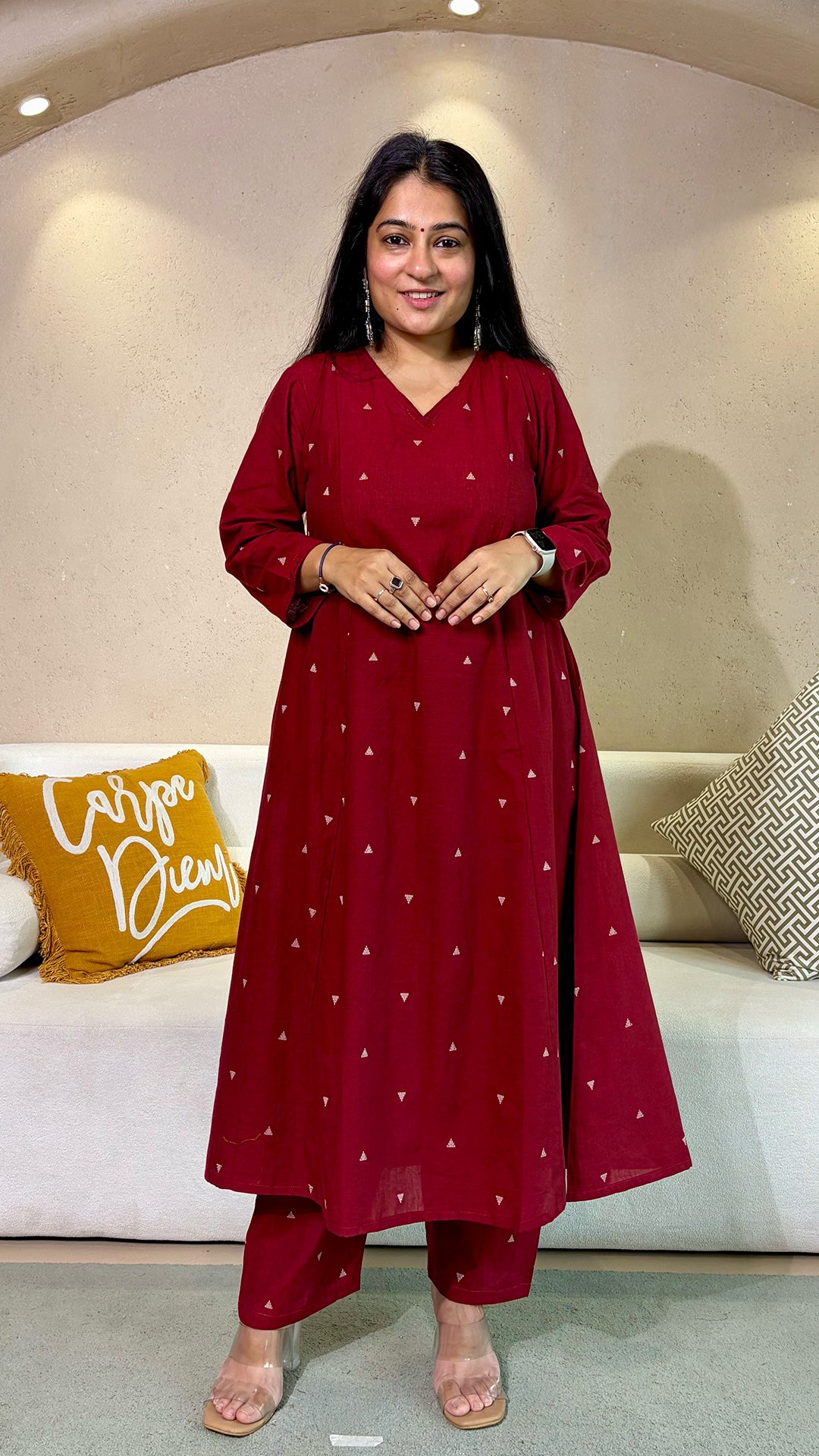 Megha Red Hand Woven Kali Cotton Kurta