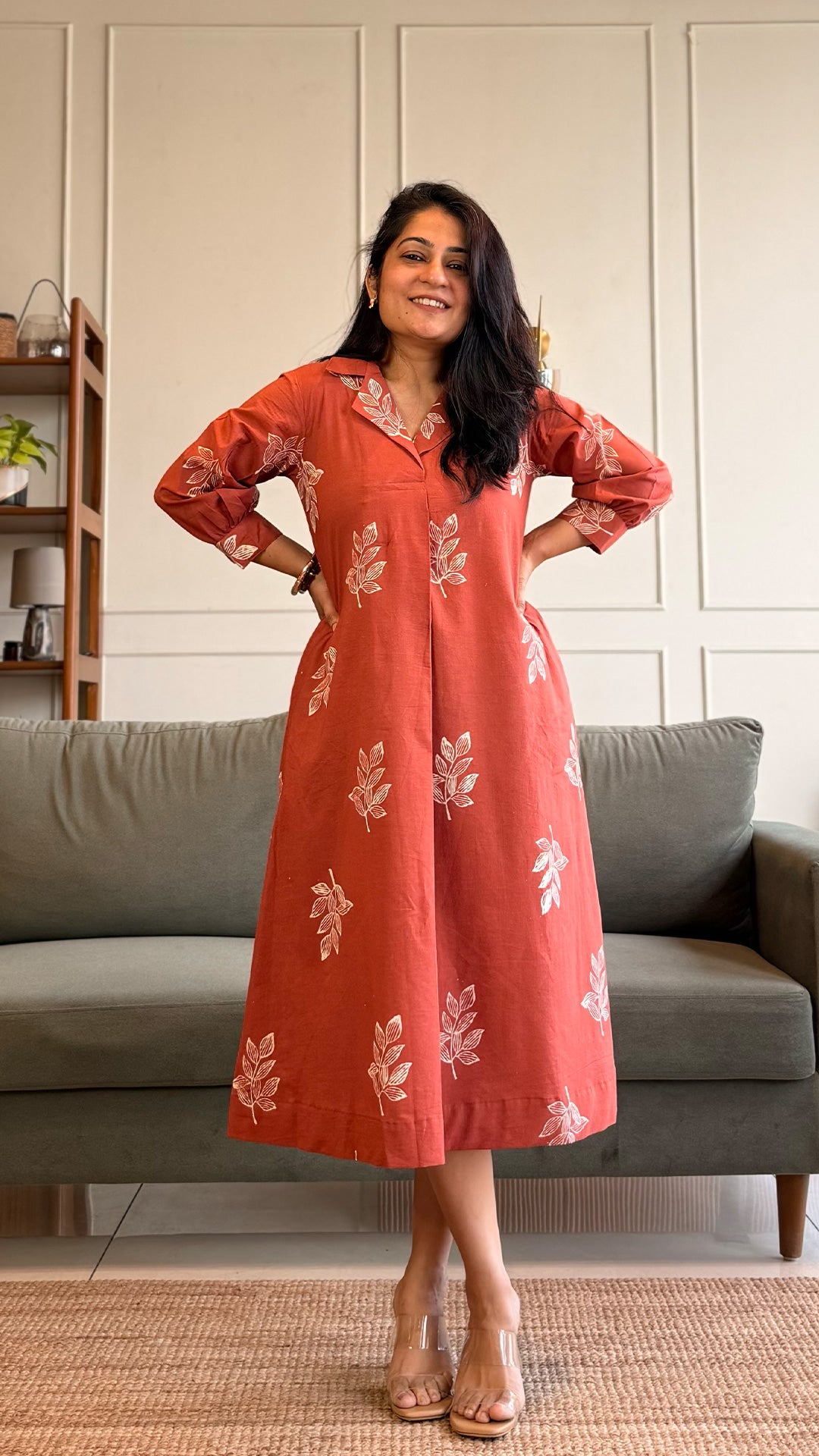 Julian Cotton Midi Dress - Rust