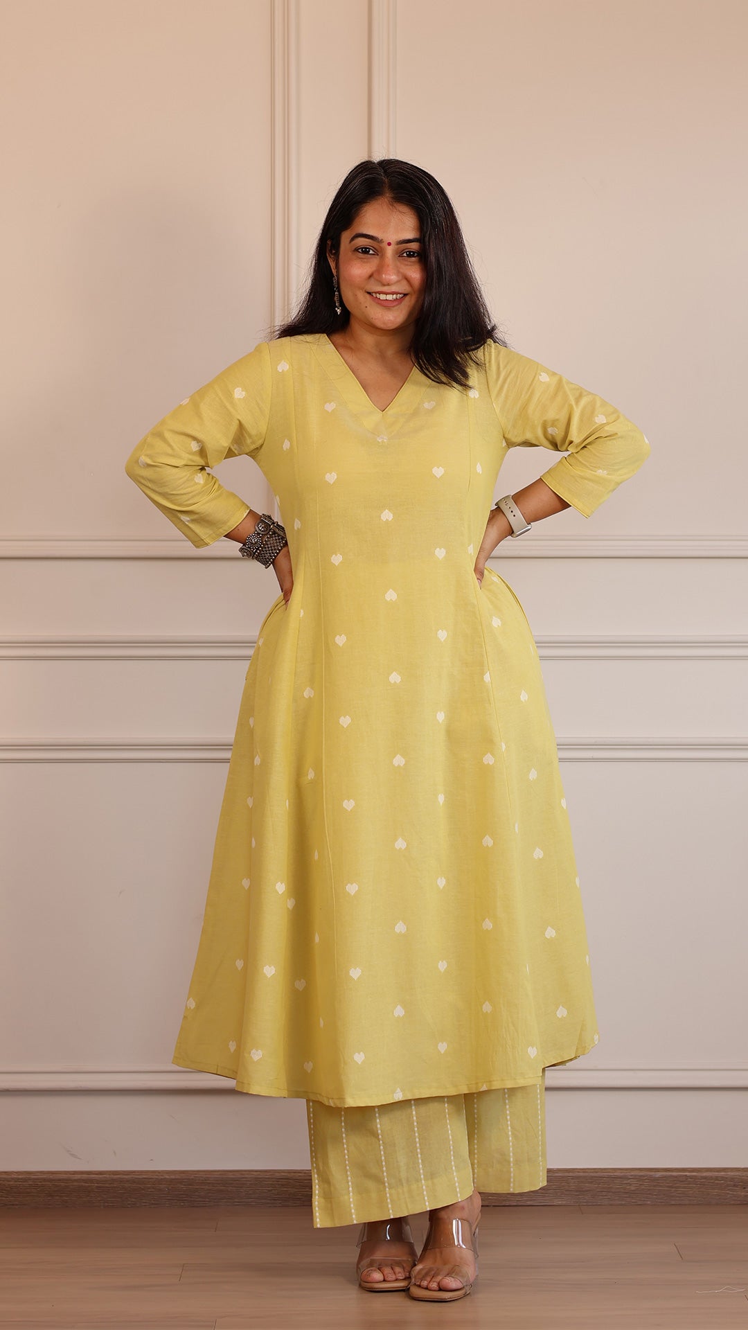 Hearts Handwoven Cotton Kurta - Yellow