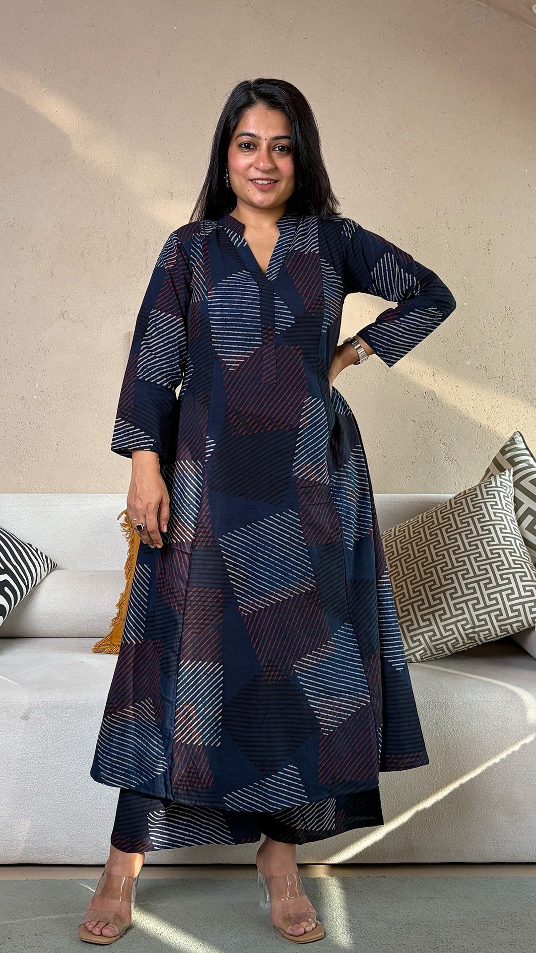 Natasha Ajrakh Kali Kurta In Cotton - Indigo