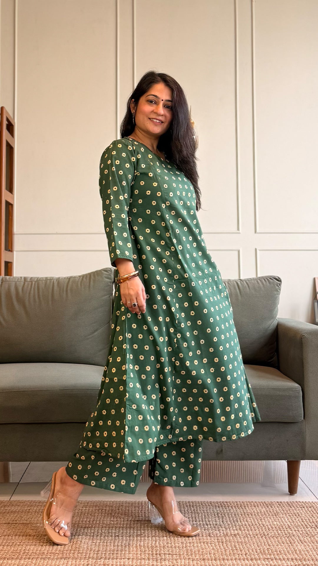 Naaz Kali Kurta In Cotton - Green